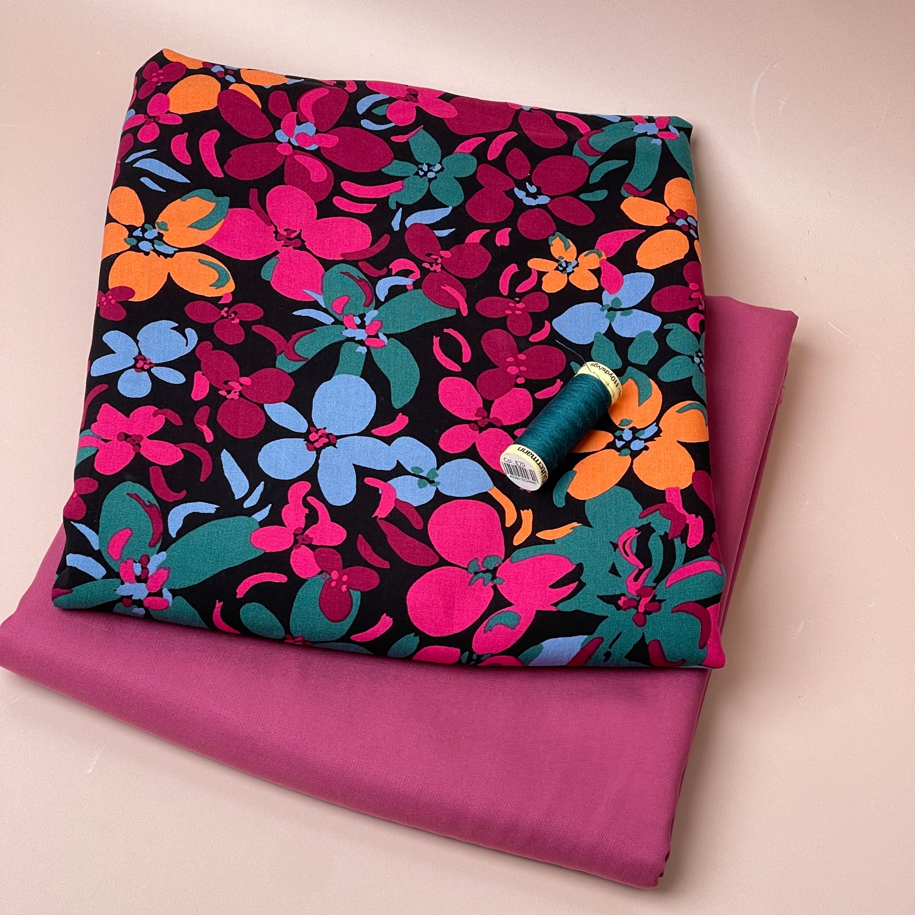 Make an Outfit Colour Bundle - Floral Field Viscose and Raspberry TENCEL™ Lyocell Sandwashed Twill