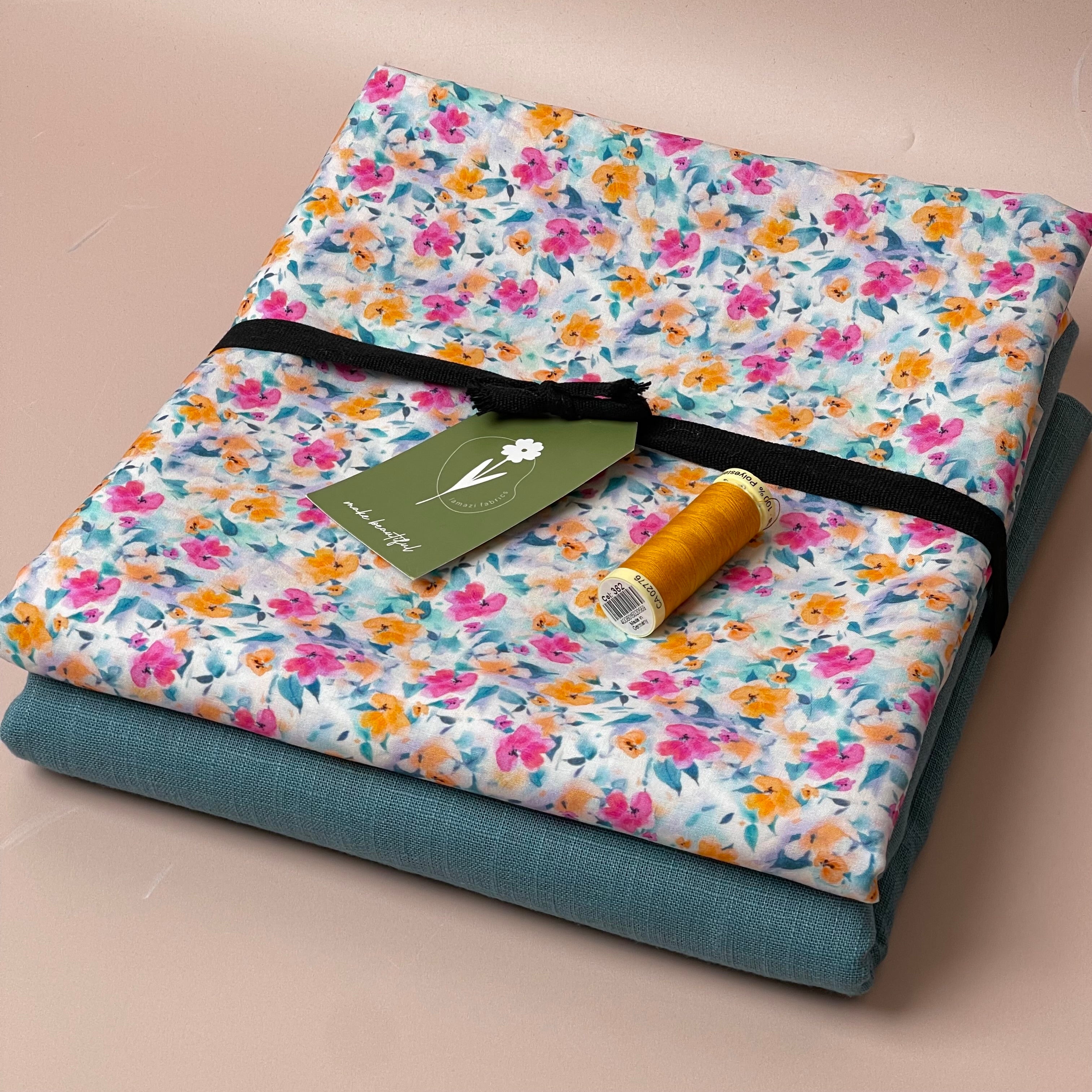 Make an Outfit Colour Bundle - Ditsy Flower Field Viscose and Light Teal Breeze Linen