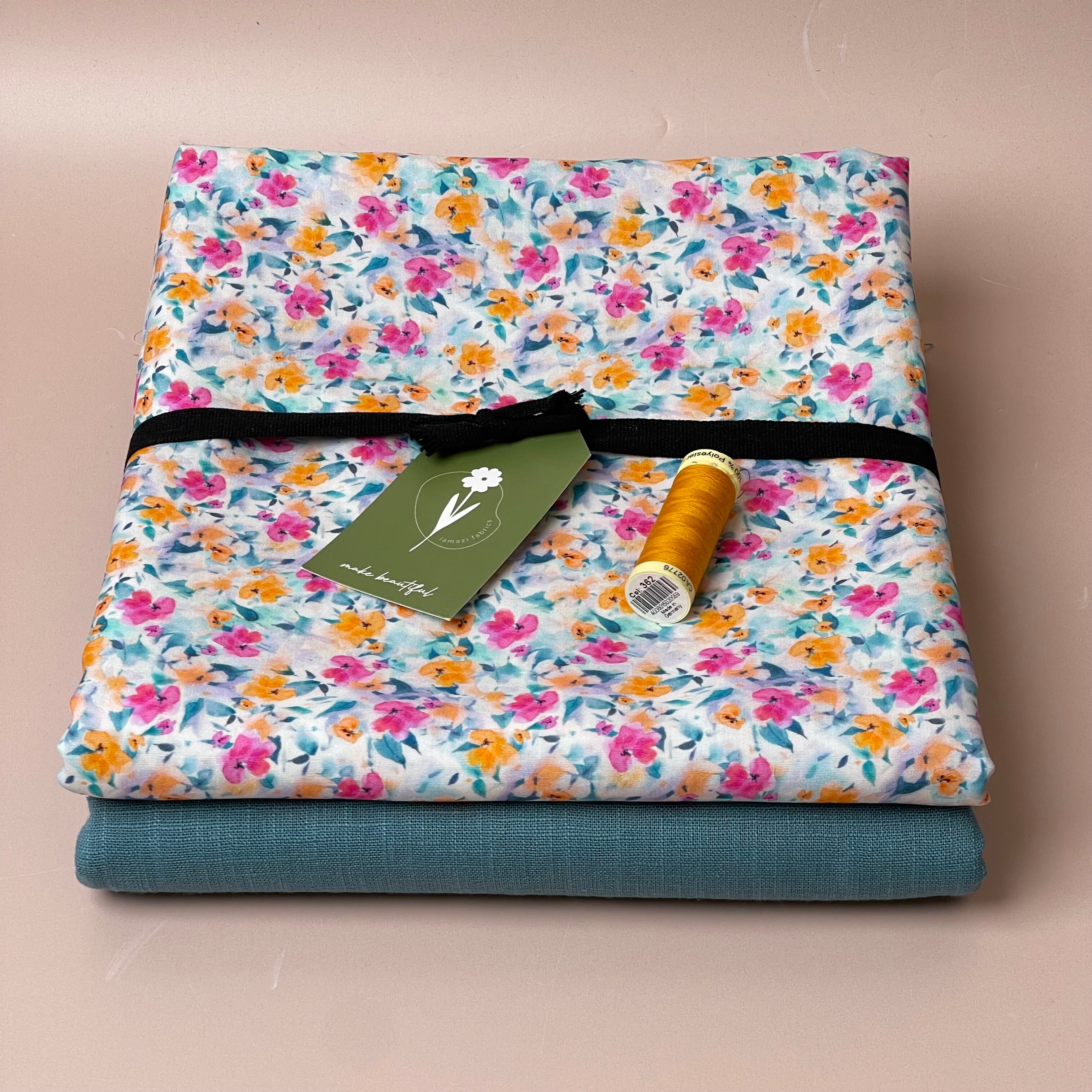 Make an Outfit Colour Bundle - Ditsy Flower Field Viscose and Light Teal Breeze Linen