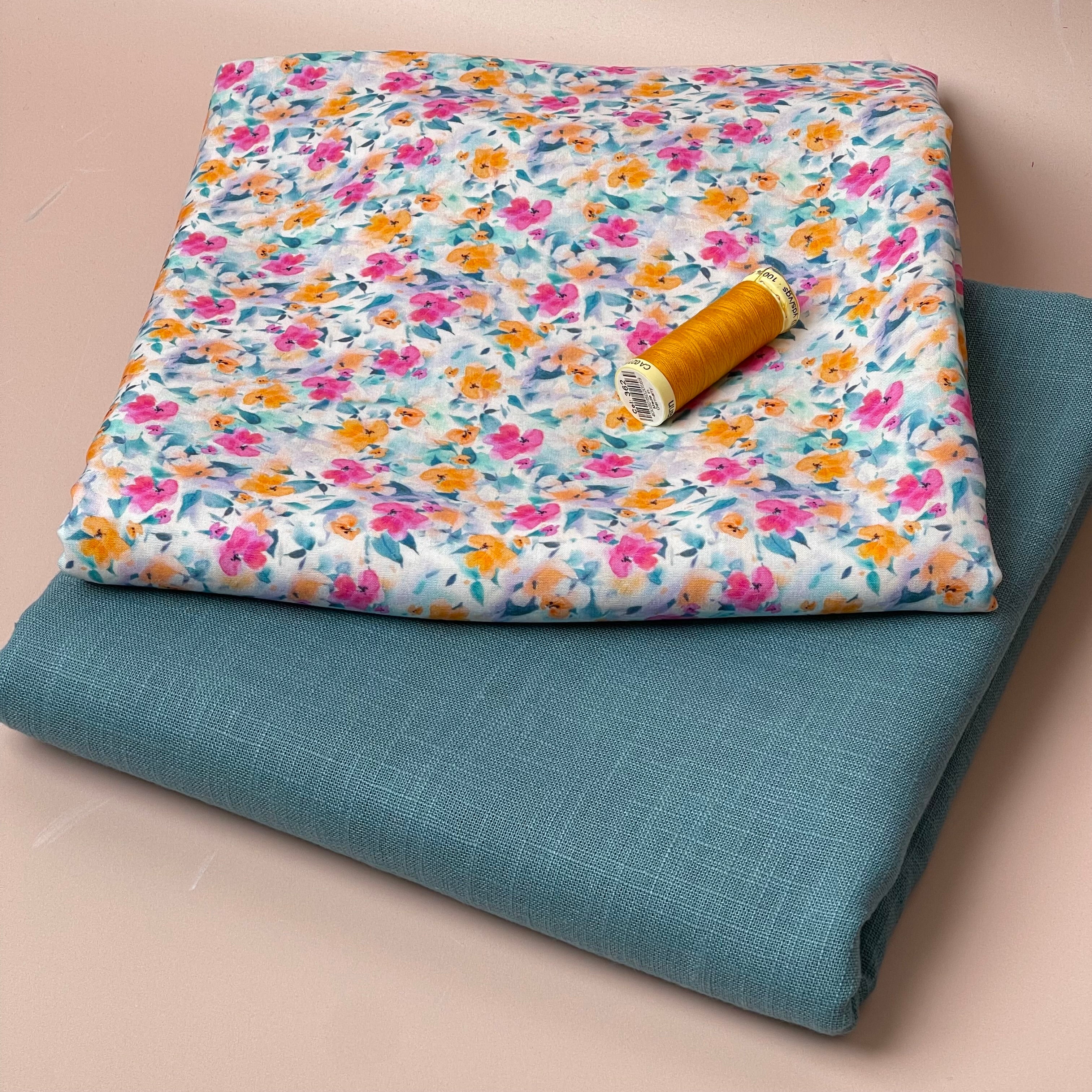 Make an Outfit Colour Bundle - Ditsy Flower Field Viscose and Light Teal Breeze Linen