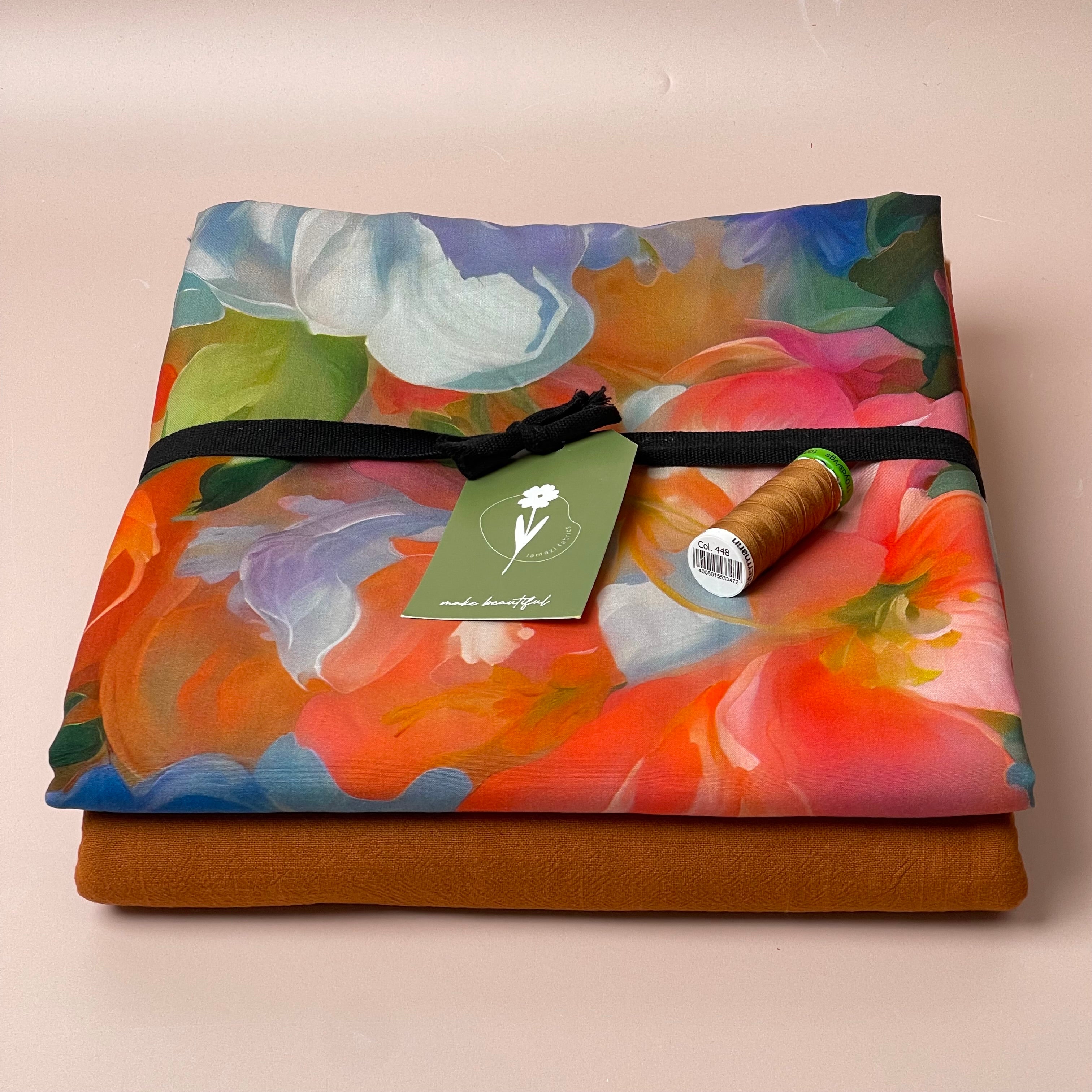 Make an Outfit Colour Bundle - Painted Rose Garden Viscose with Rust Washed Cotton