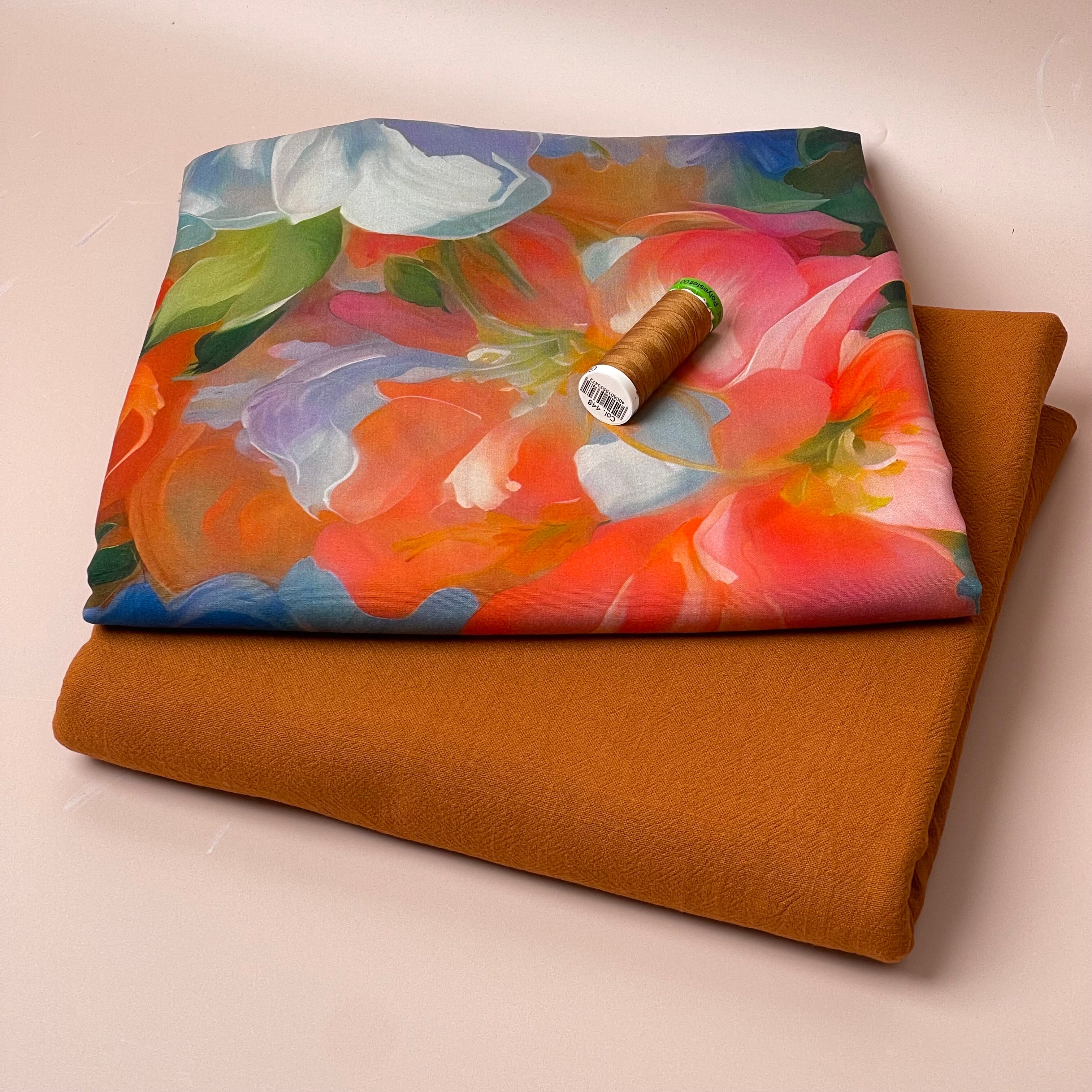 Make an Outfit Colour Bundle - Painted Rose Garden Viscose with Rust Washed Cotton