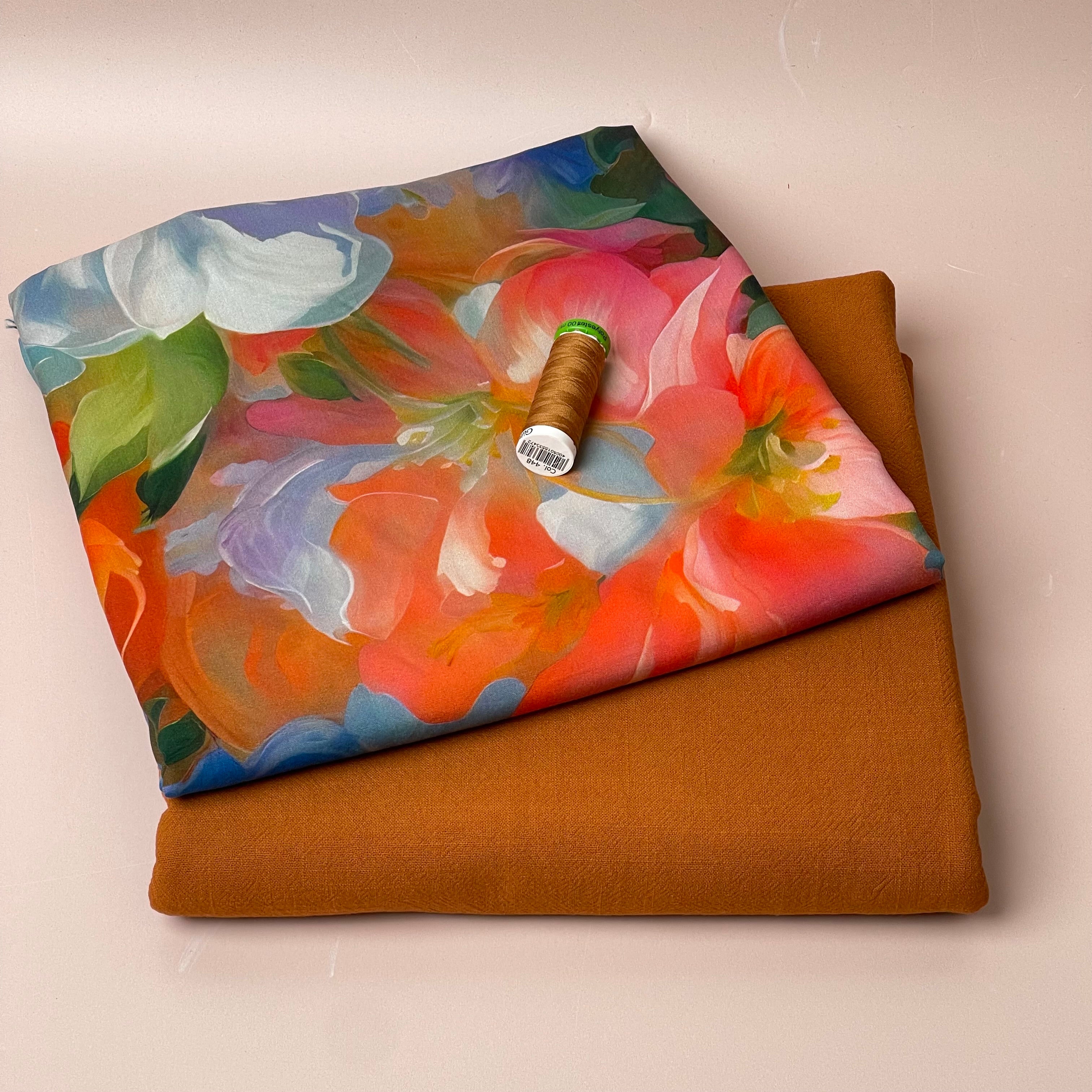 Make an Outfit Colour Bundle - Painted Rose Garden Viscose with Rust Washed Cotton