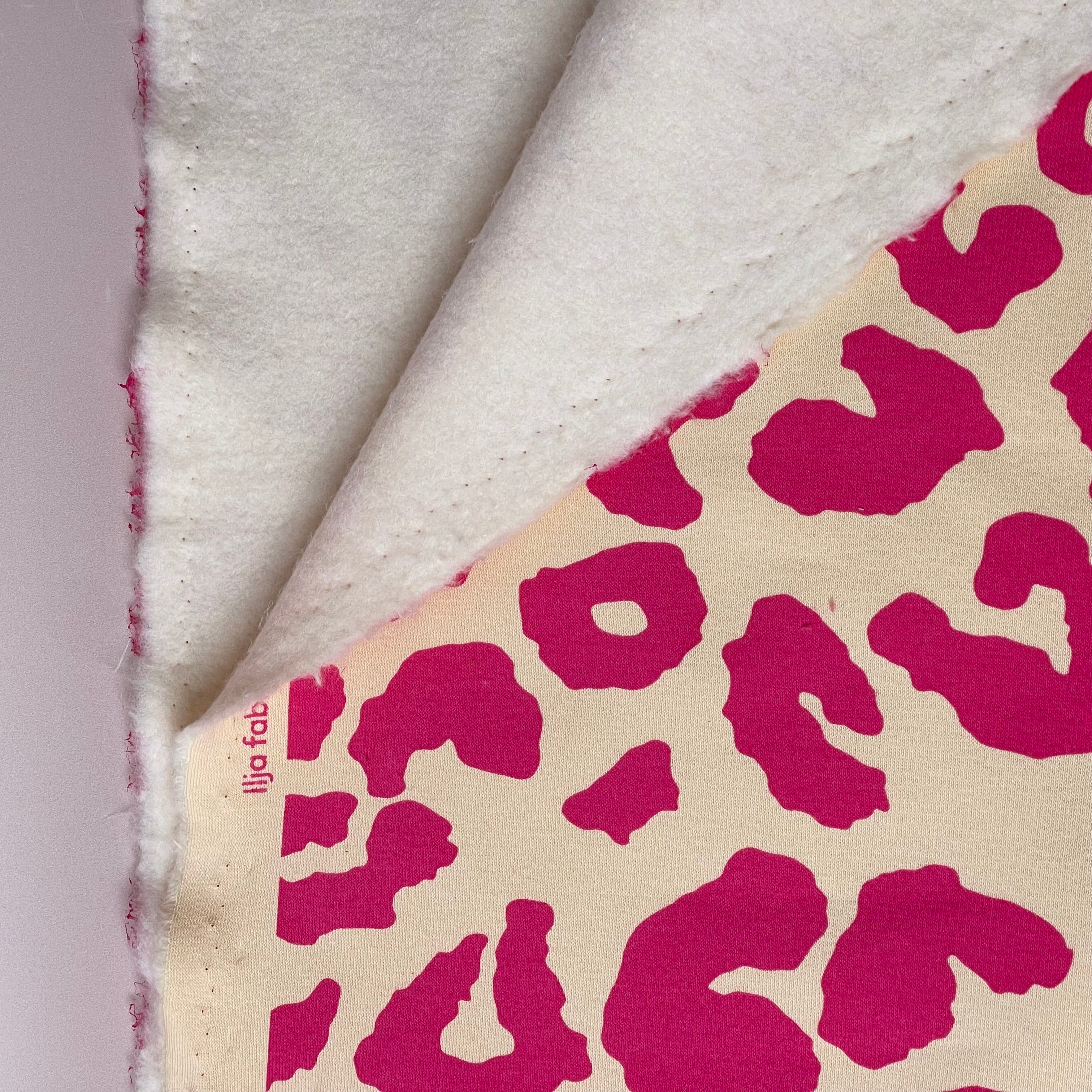 REMNANT 0.86 Metre - Carmine Rose Leopard Fleece-back Organic Cotton Sweat-Shirting