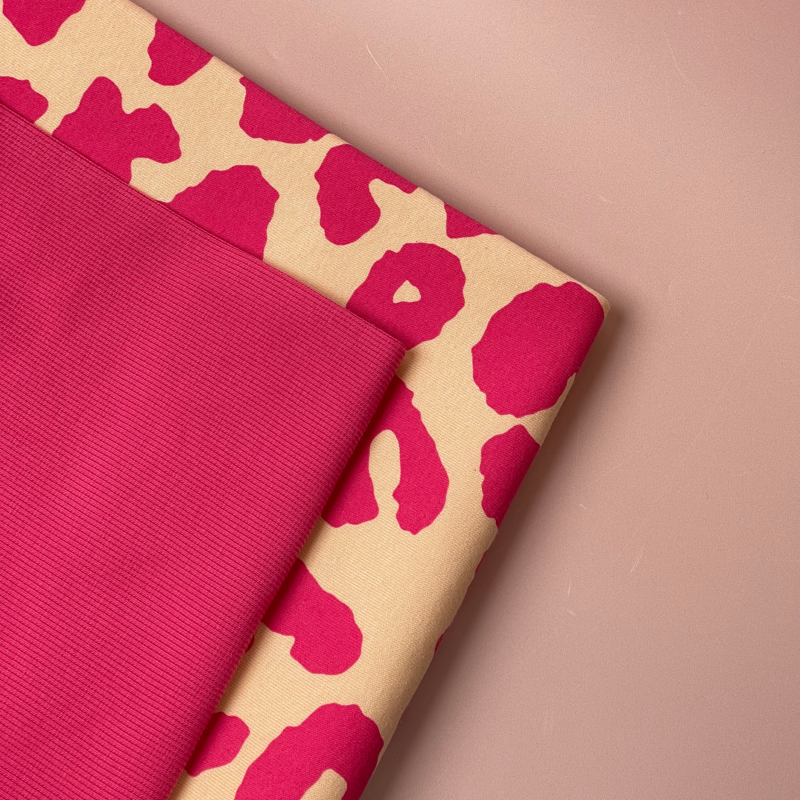 REMNANT 0.86 Metre - Carmine Rose Leopard Fleece-back Organic Cotton Sweat-Shirting