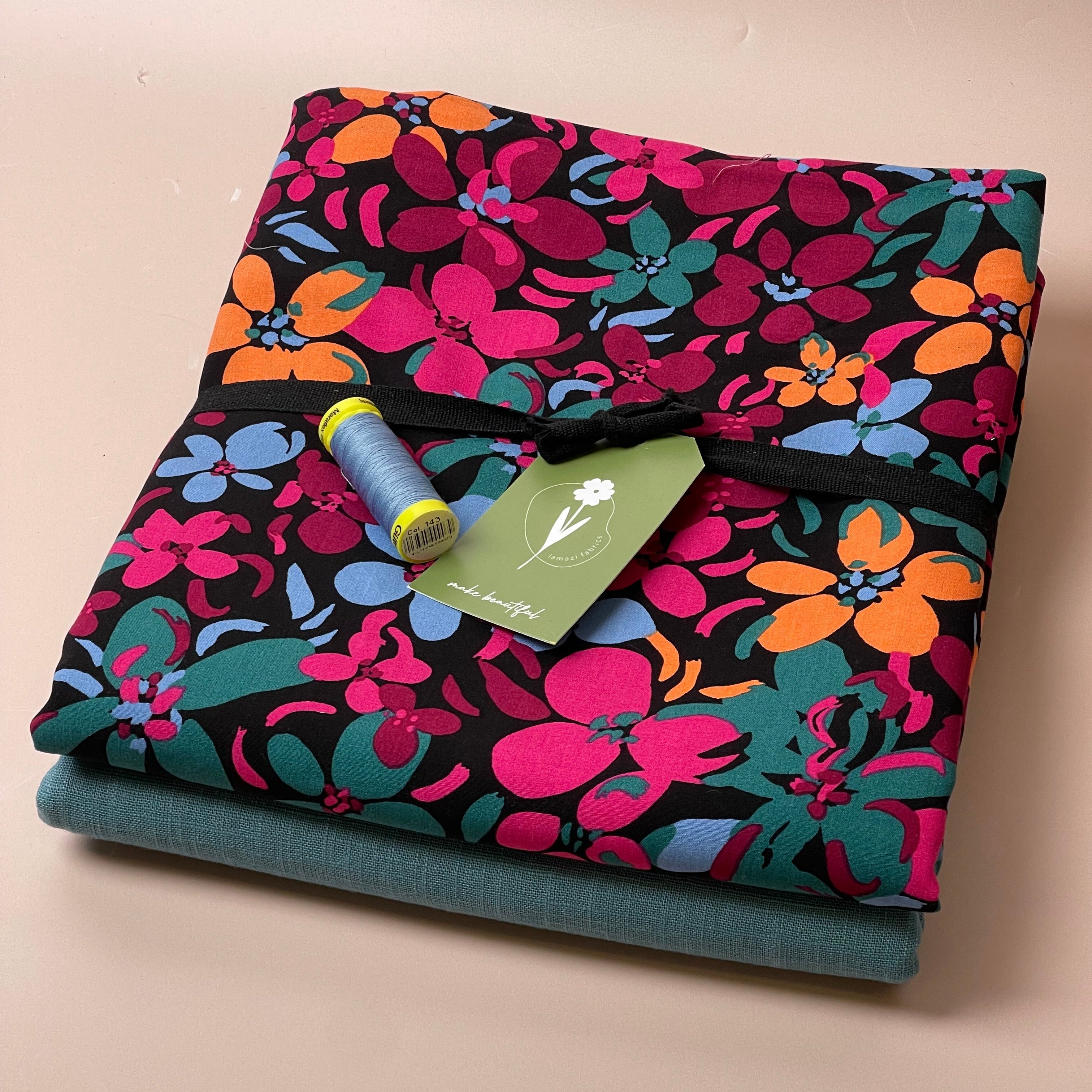 Make an Outfit Colour Bundle - Floral Field Viscose and Light Teal Breeze Linen