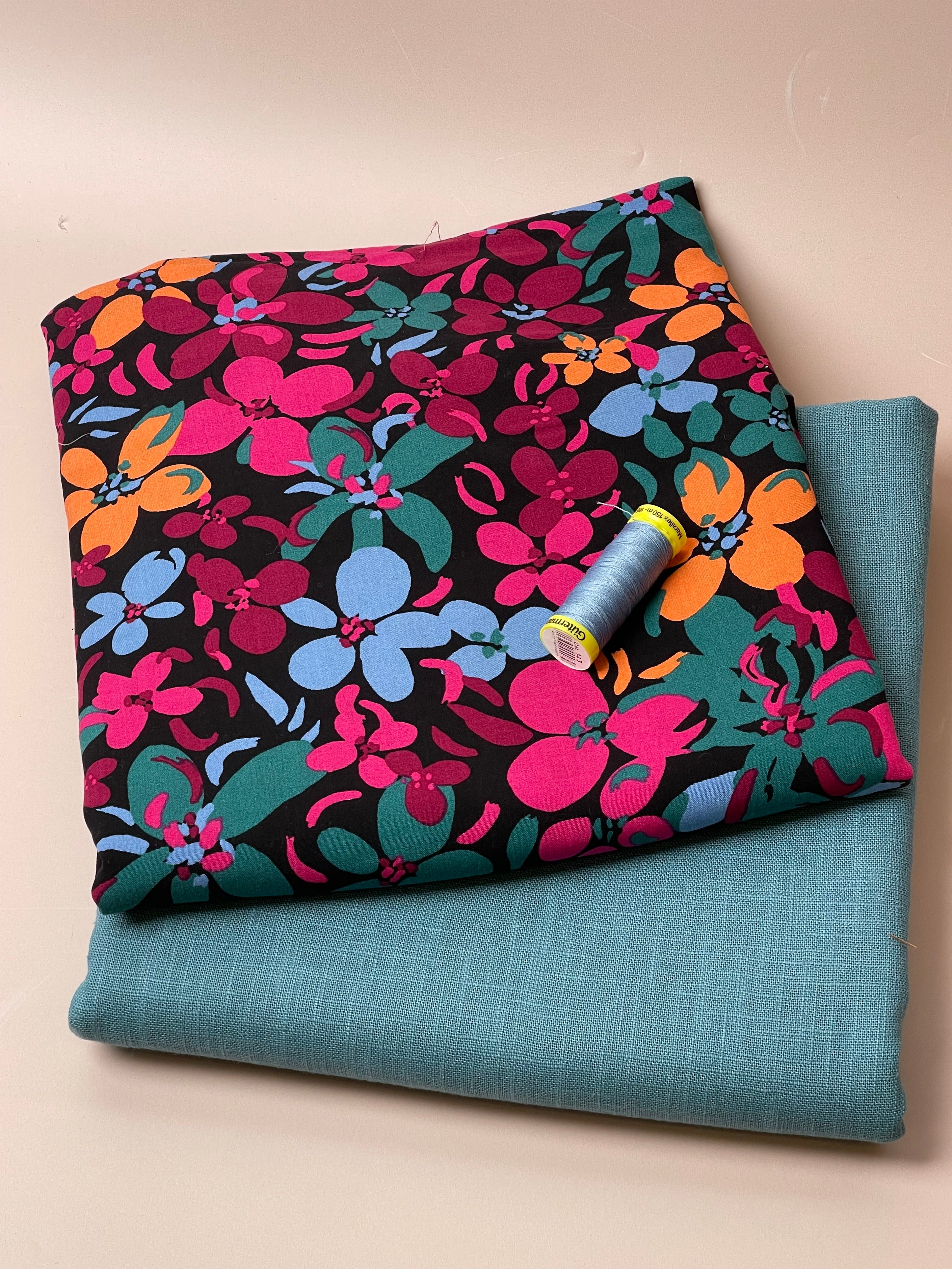 Make an Outfit Colour Bundle - Floral Field Viscose and Light Teal Breeze Linen