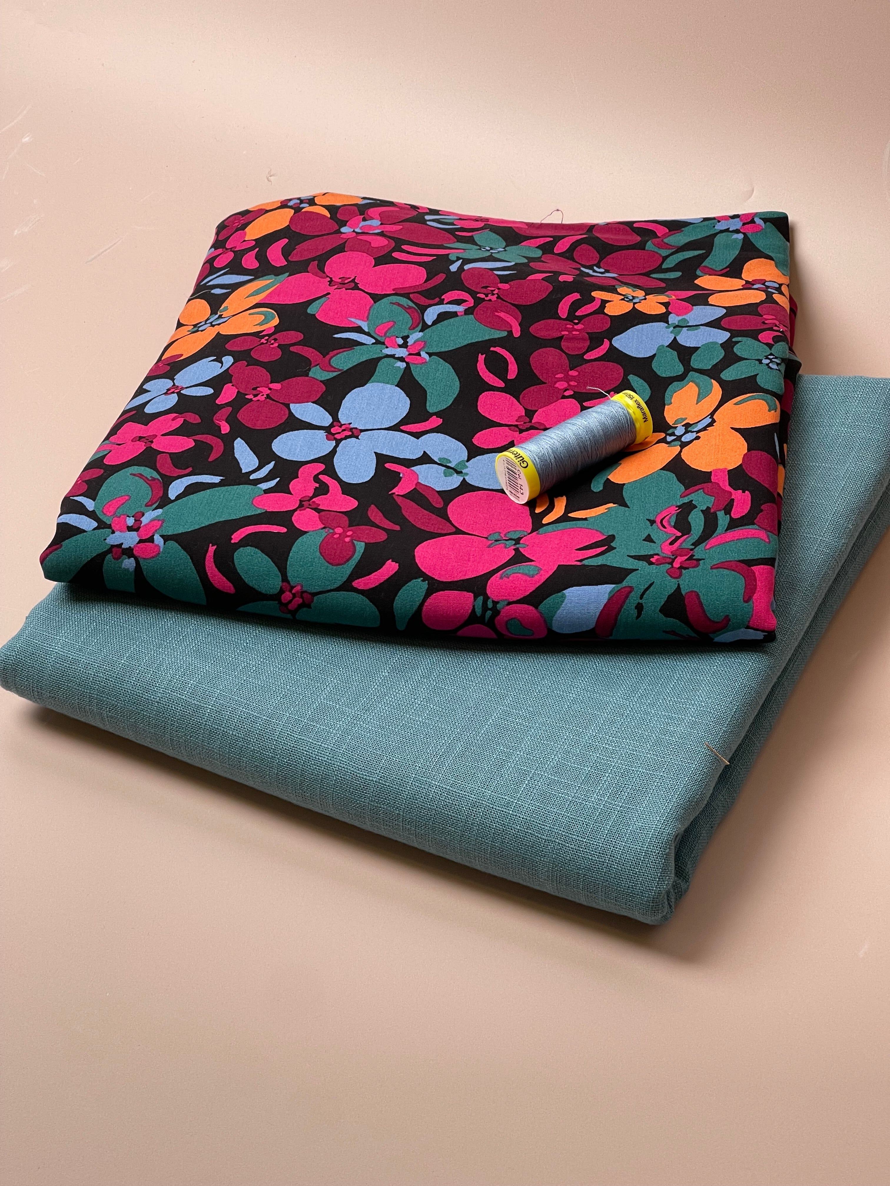 Make an Outfit Colour Bundle - Floral Field Viscose and Light Teal Breeze Linen