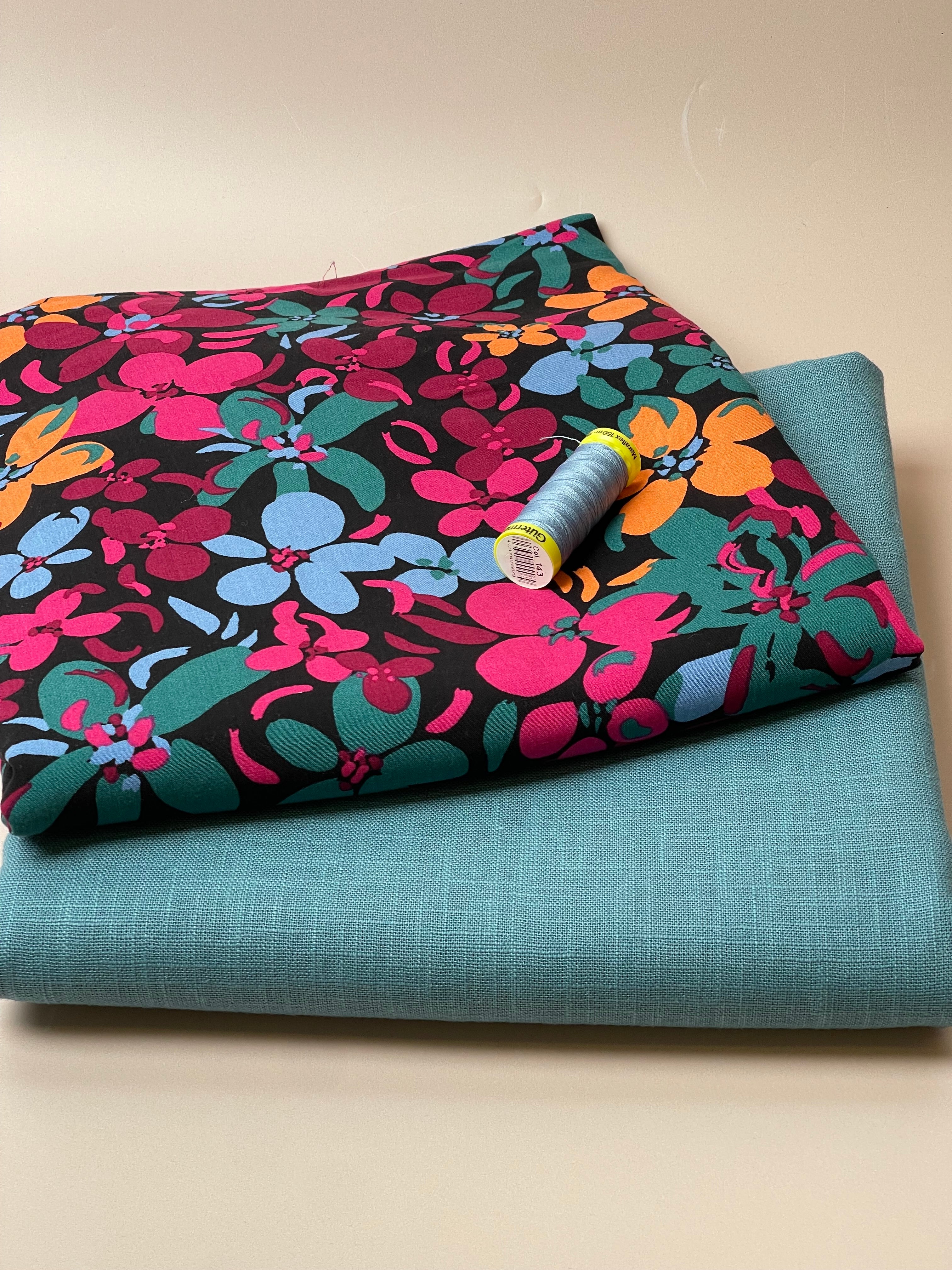 Make an Outfit Colour Bundle - Floral Field Viscose and Light Teal Breeze Linen