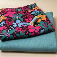 Make an Outfit Colour Bundle - Floral Field Viscose and Light Teal Breeze Linen