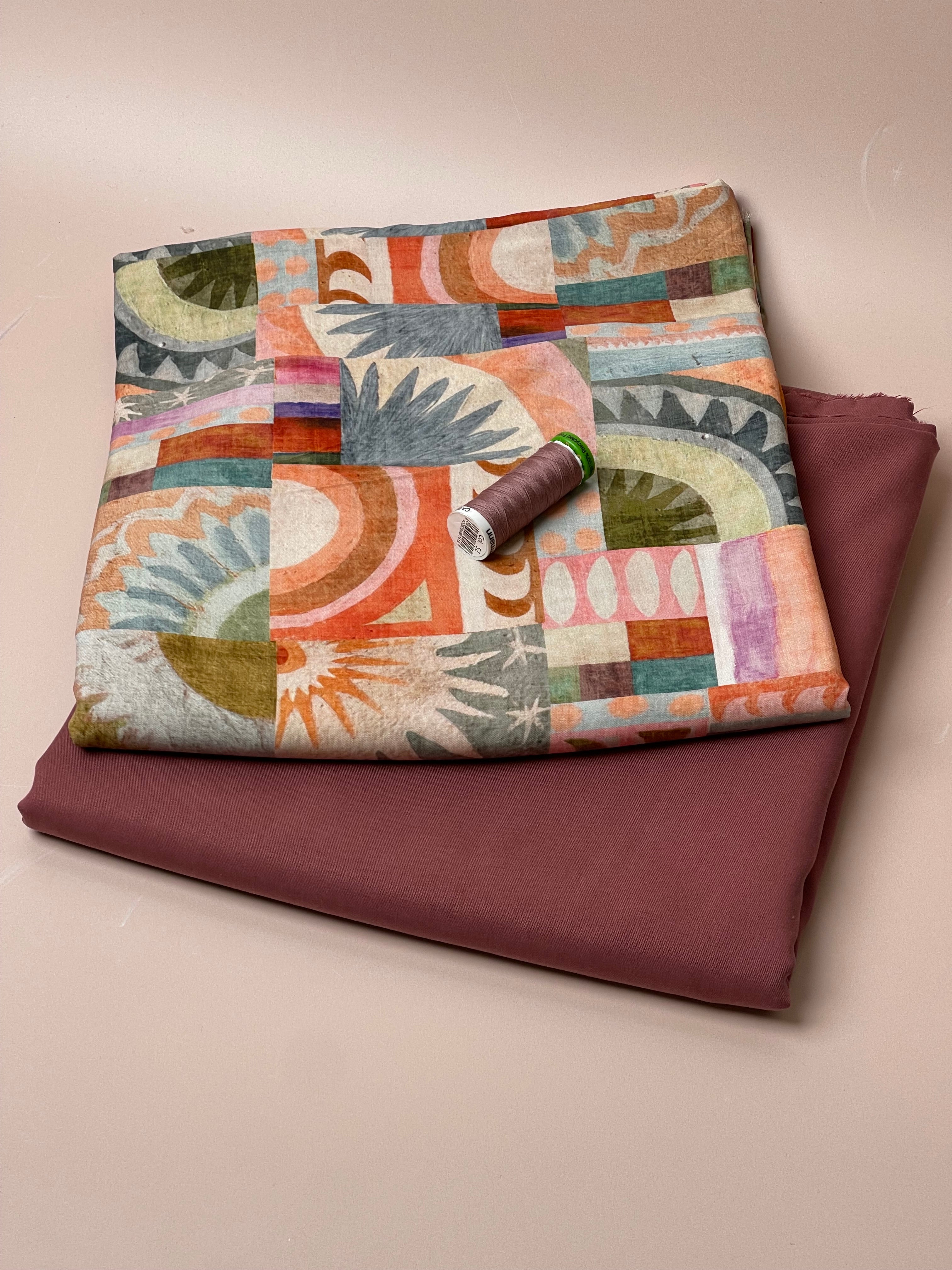 Make an Outfit Colour Bundle - Abstract Tiles Viscose and Pink Clay TENCEL™ Lyocell Sandwashed Twill