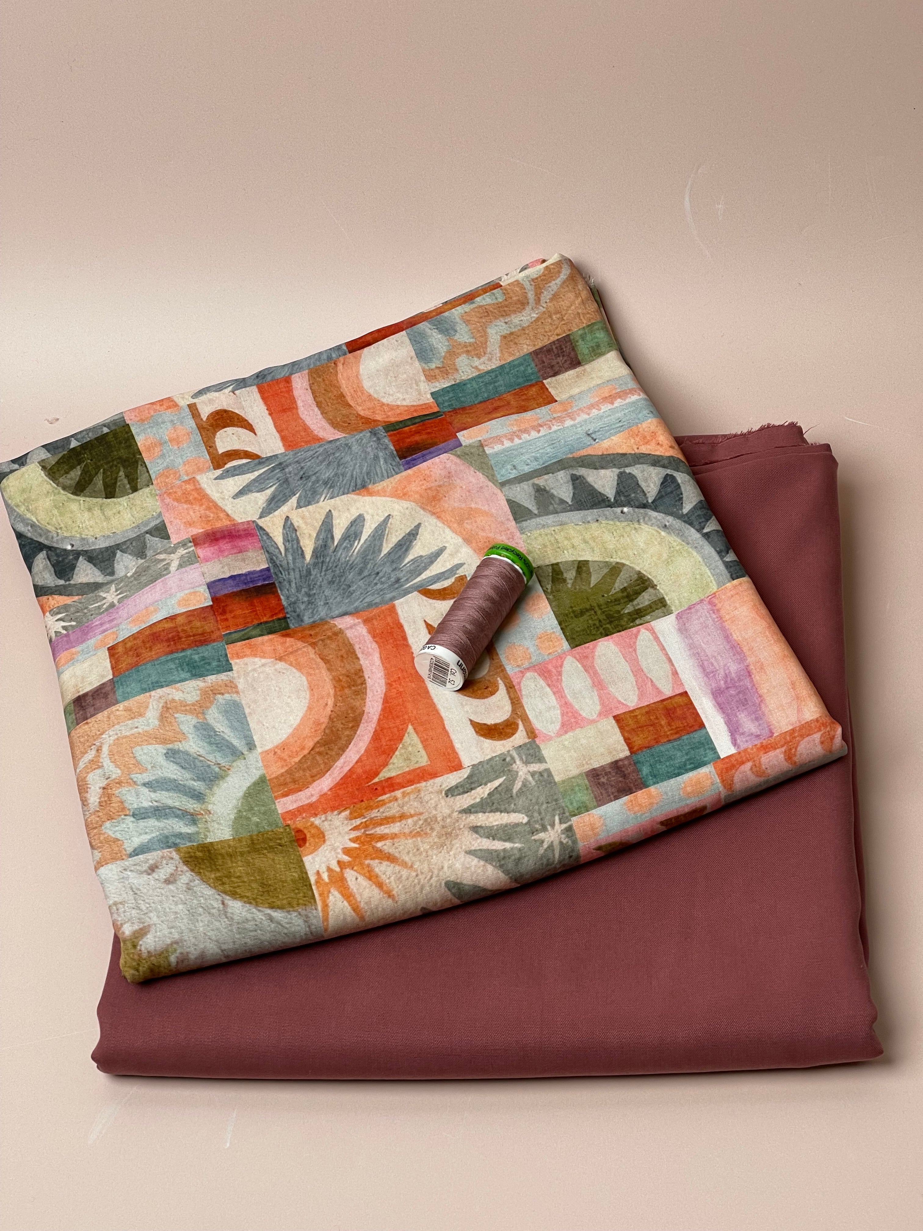 Make an Outfit Colour Bundle - Abstract Tiles Viscose and Pink Clay TENCEL™ Lyocell Sandwashed Twill