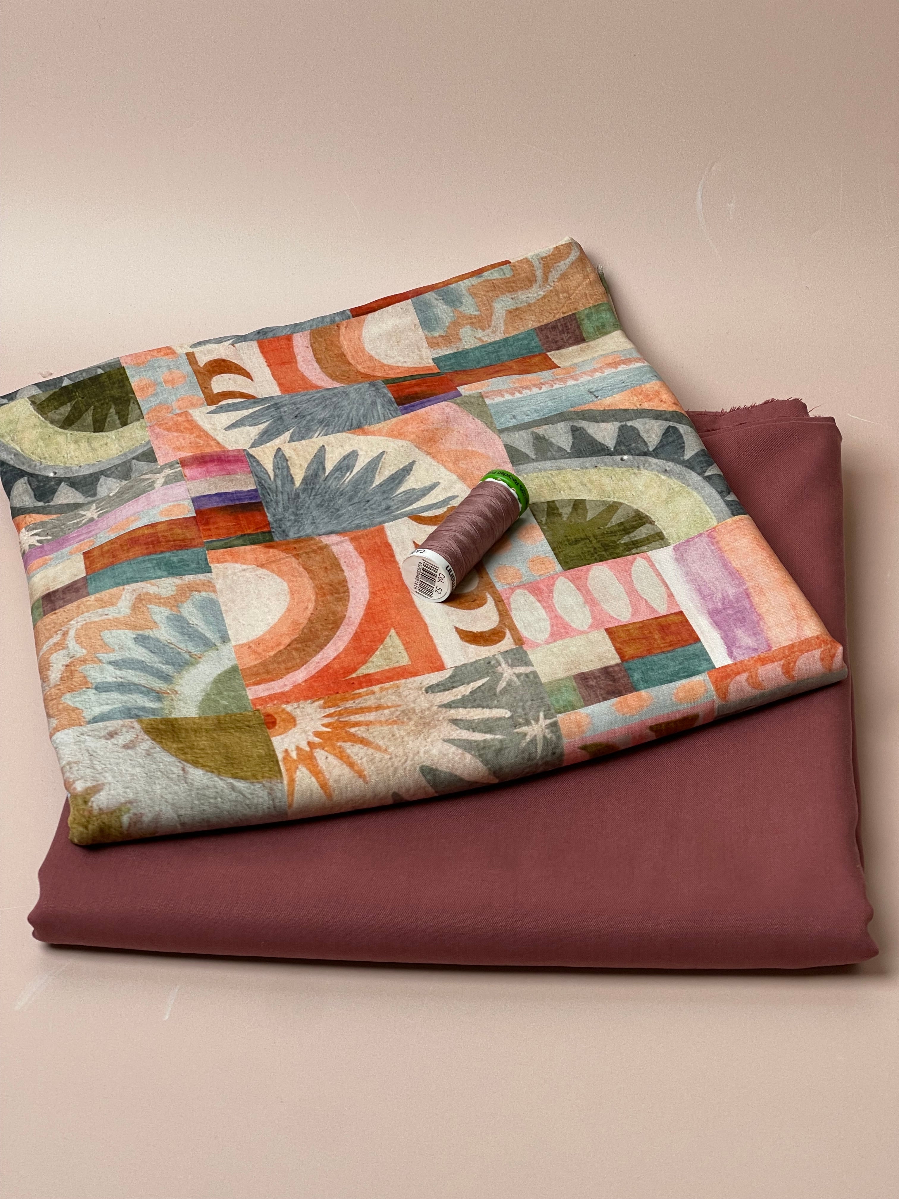 Make an Outfit Colour Bundle - Abstract Tiles Viscose and Pink Clay TENCEL™ Lyocell Sandwashed Twill