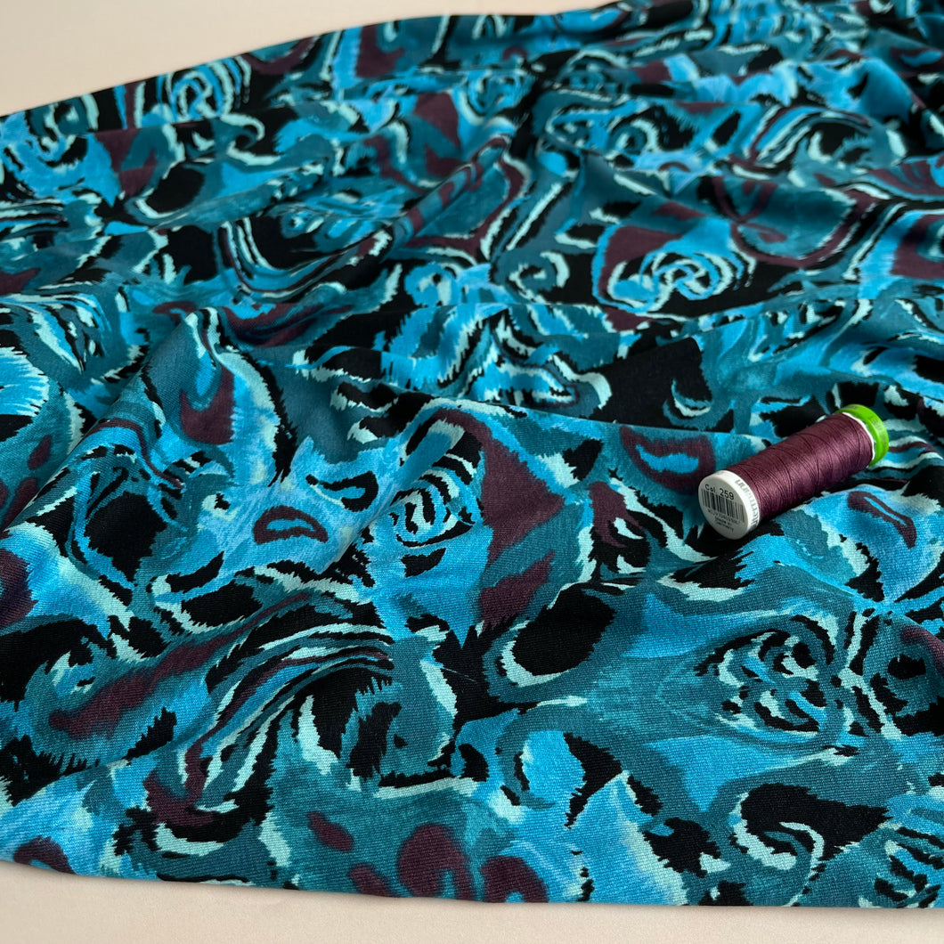 Abstract Paisley in Petrol De Luxe Viscose Jersey Fabric