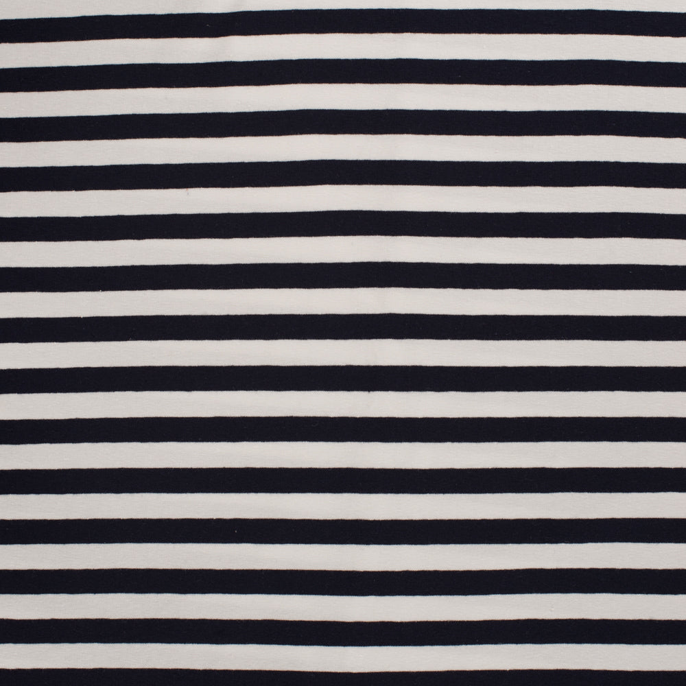 REMNANT 1.95 Metres - Yarn Dyed Navy Breton Stripe Cotton Jersey Fabric