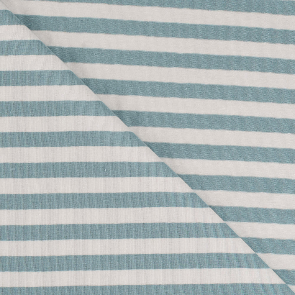 Yarn Dyed Soft Mint Breton Stripe Cotton Jersey Fabric