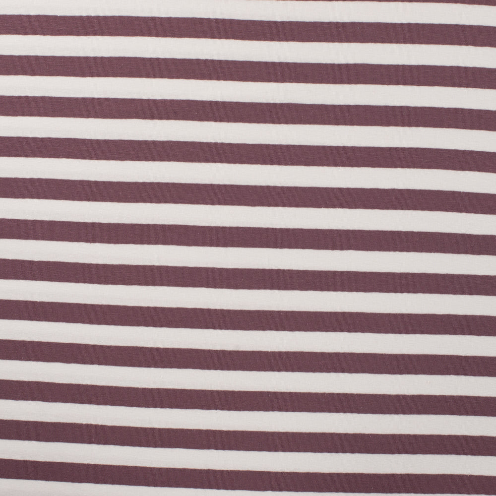 Yarn Dyed Mauve Breton Stripe Cotton Jersey Fabric