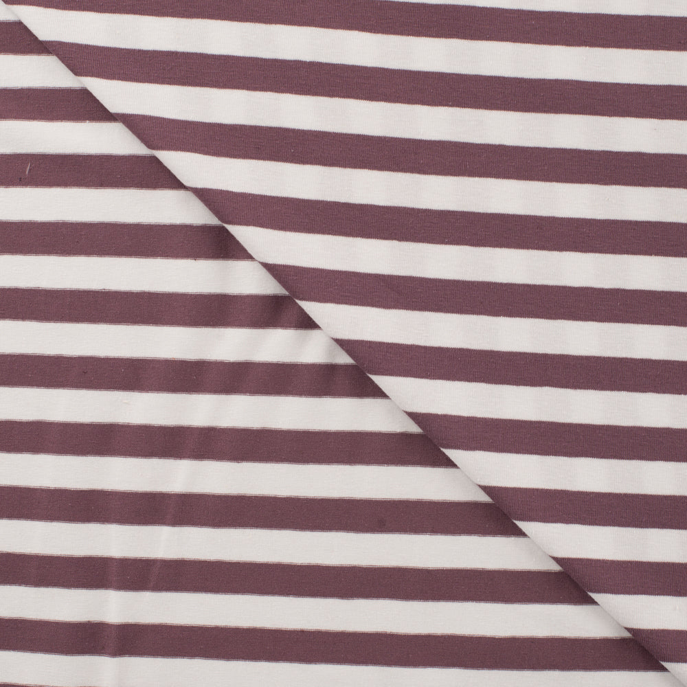 Yarn Dyed Mauve Breton Stripe Cotton Jersey Fabric