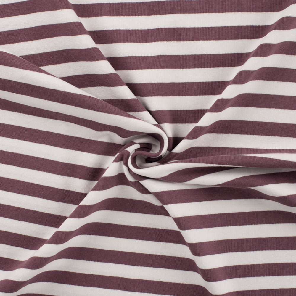 Yarn Dyed Mauve Breton Stripe Cotton Jersey Fabric