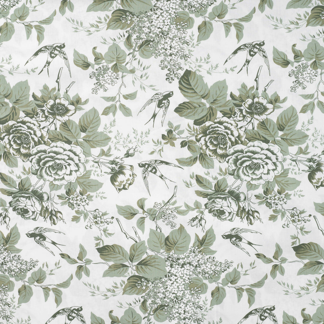 Toile De Jouy Birds in Dusty Mint Cotton Poplin