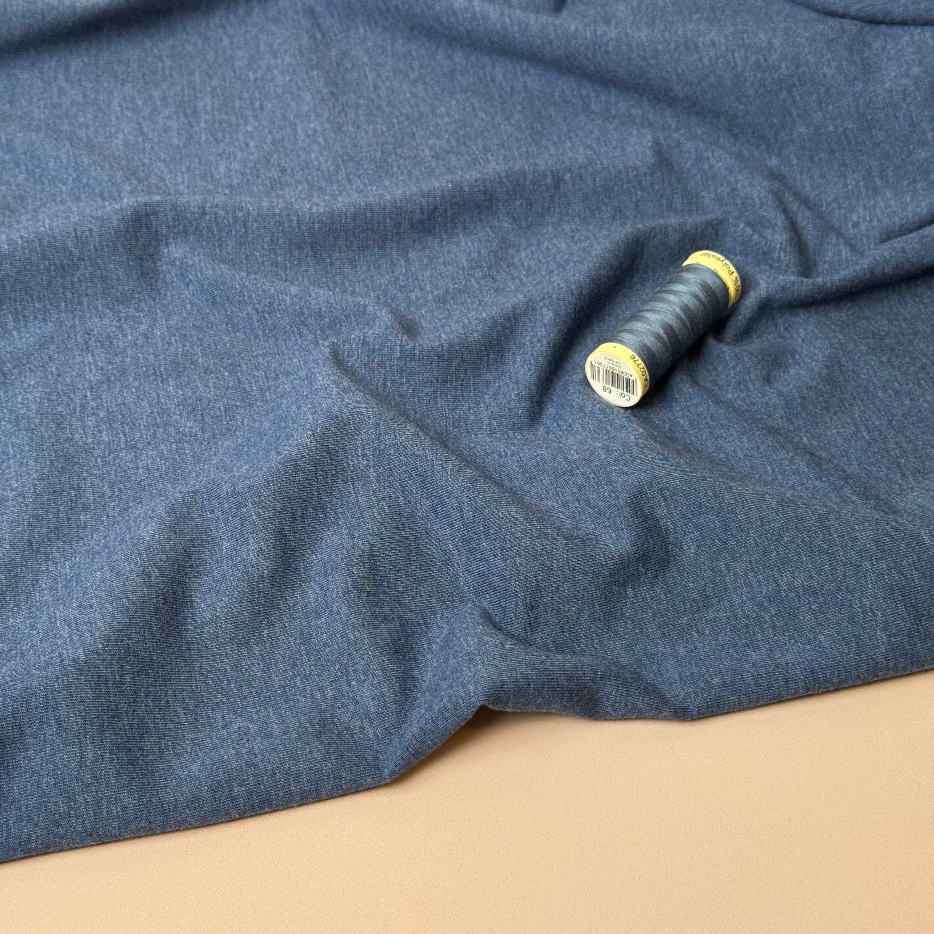 Essential Chic Blue Melange Plain Cotton Jersey Fabric