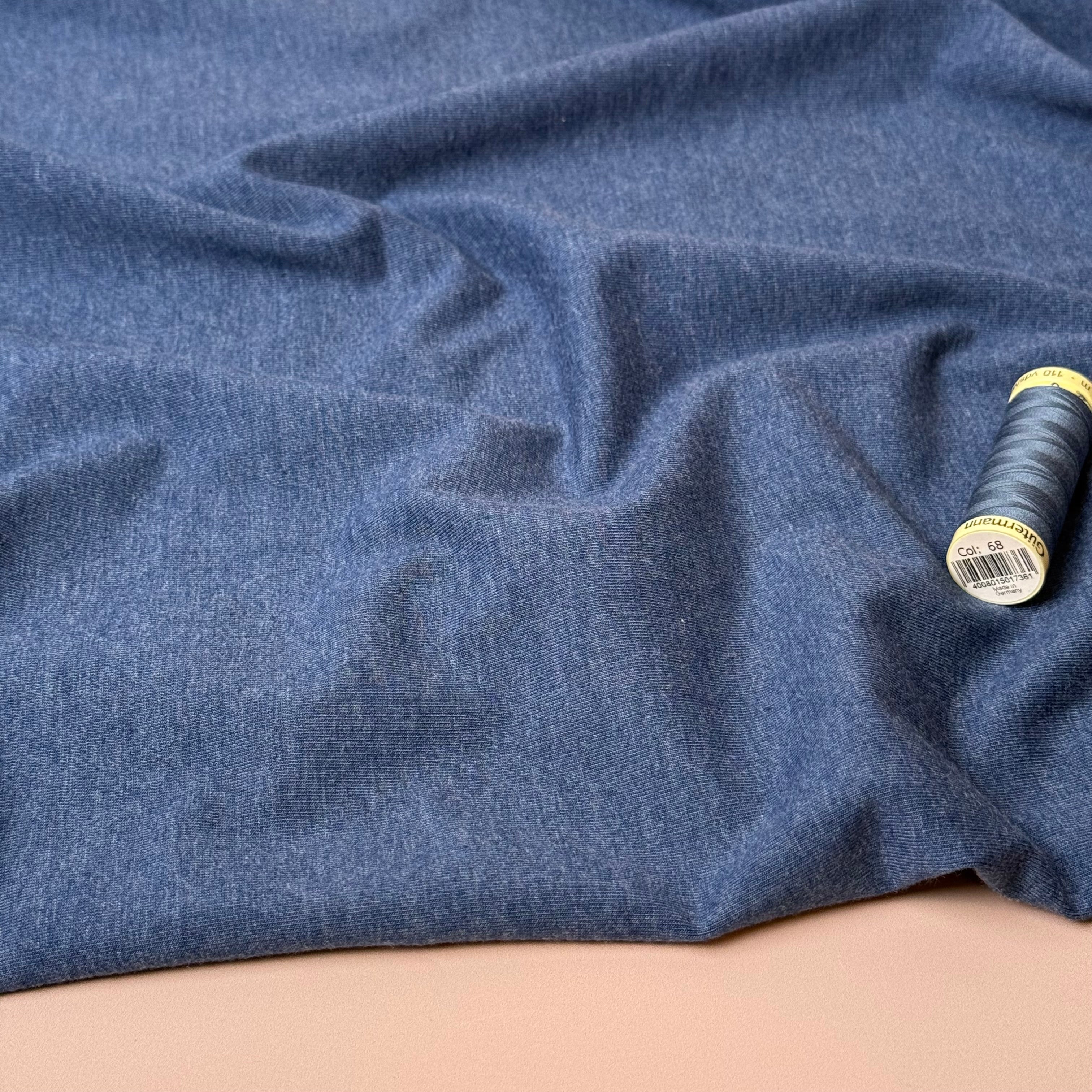 Essential Chic Blue Melange Plain Cotton Jersey Fabric