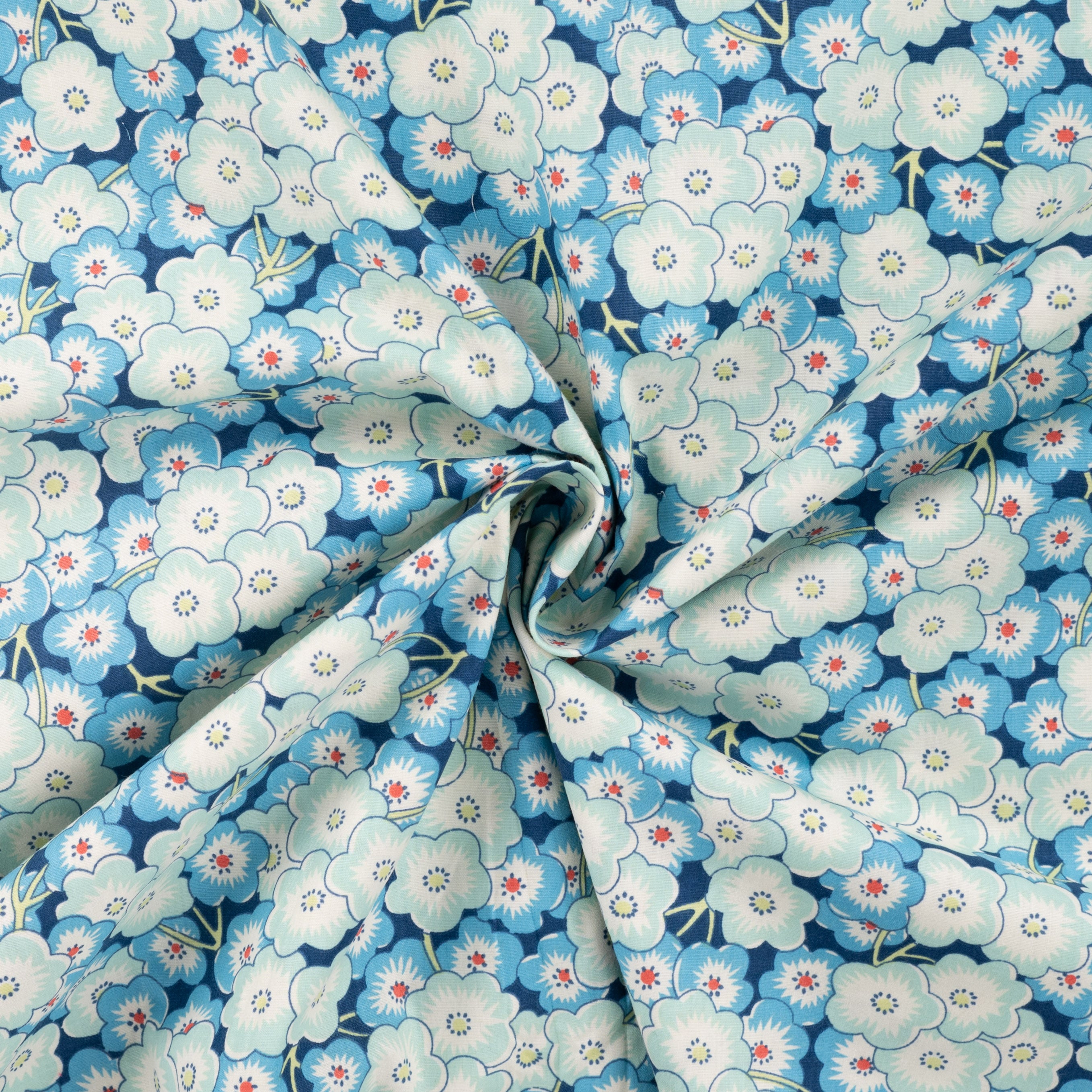 Pansies in Blue Cotton Poplin