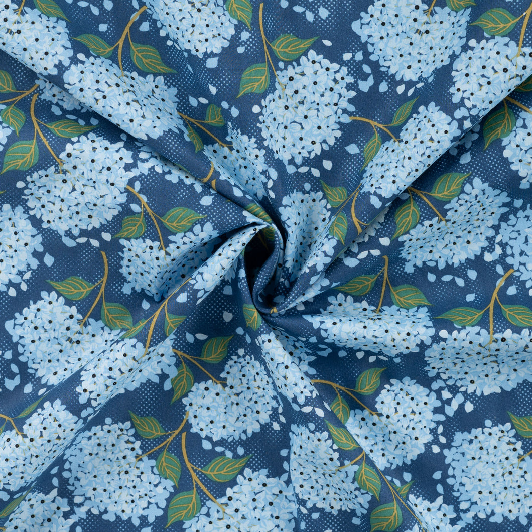 Hydrangeas on Navy Blue Cotton Poplin