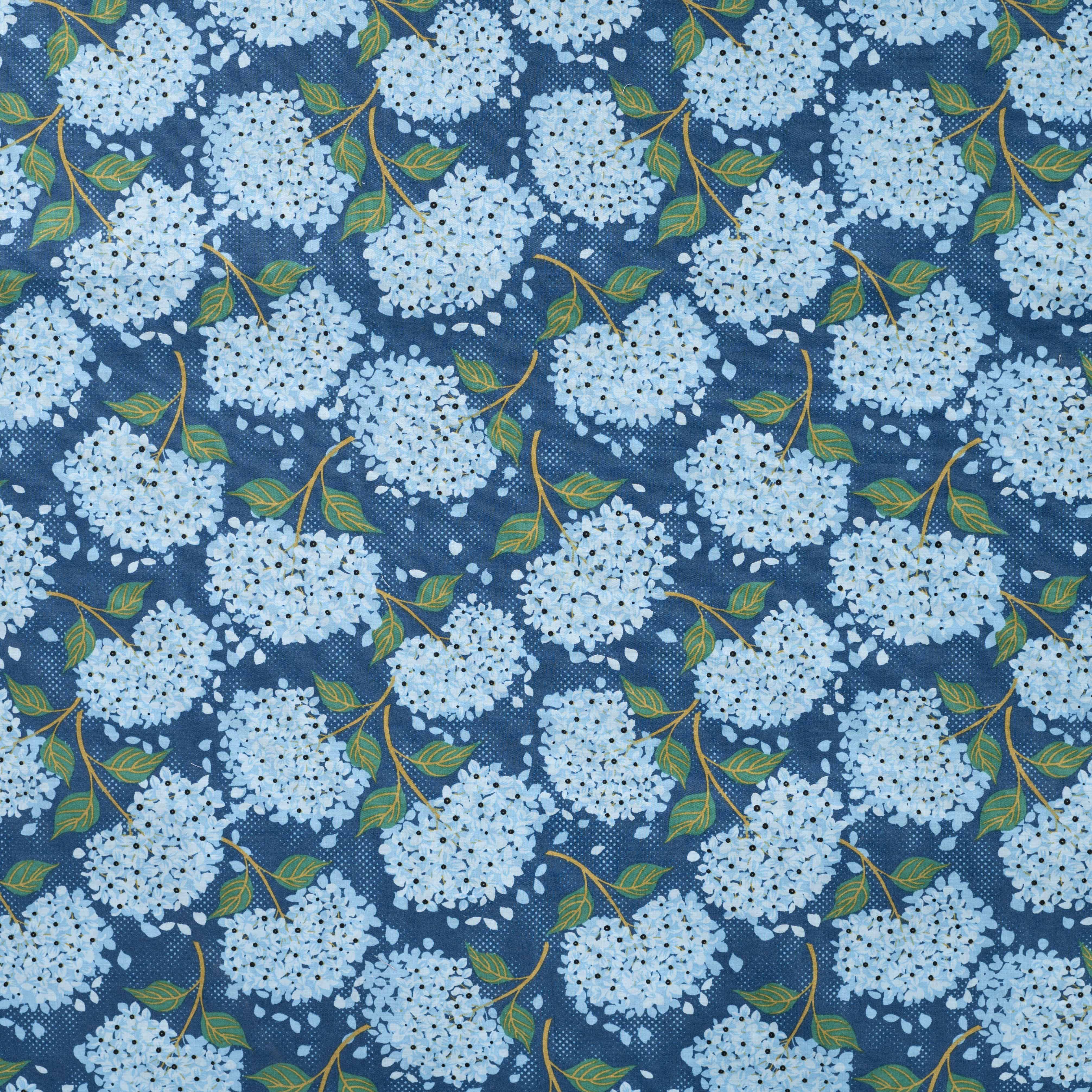 Hydrangeas on Navy Blue Cotton Poplin