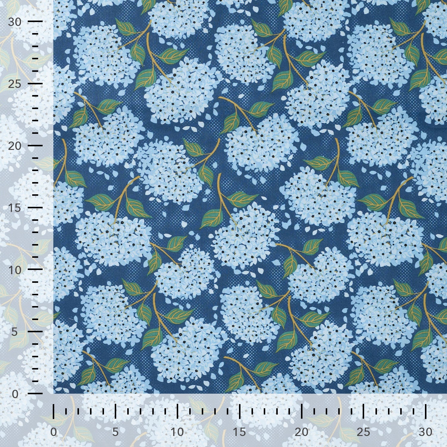 Hydrangeas on Navy Blue Cotton Poplin