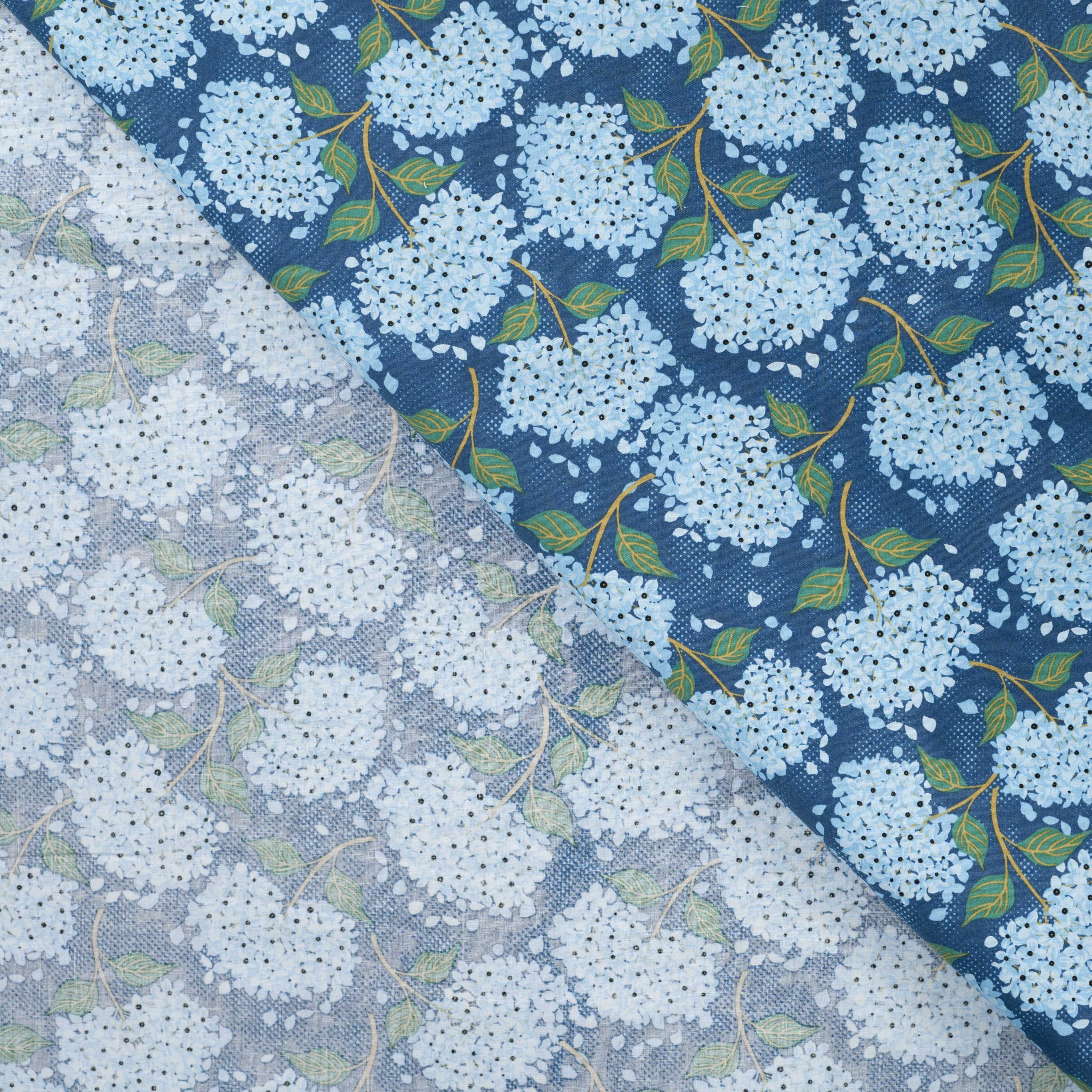 Hydrangeas on Navy Blue Cotton Poplin