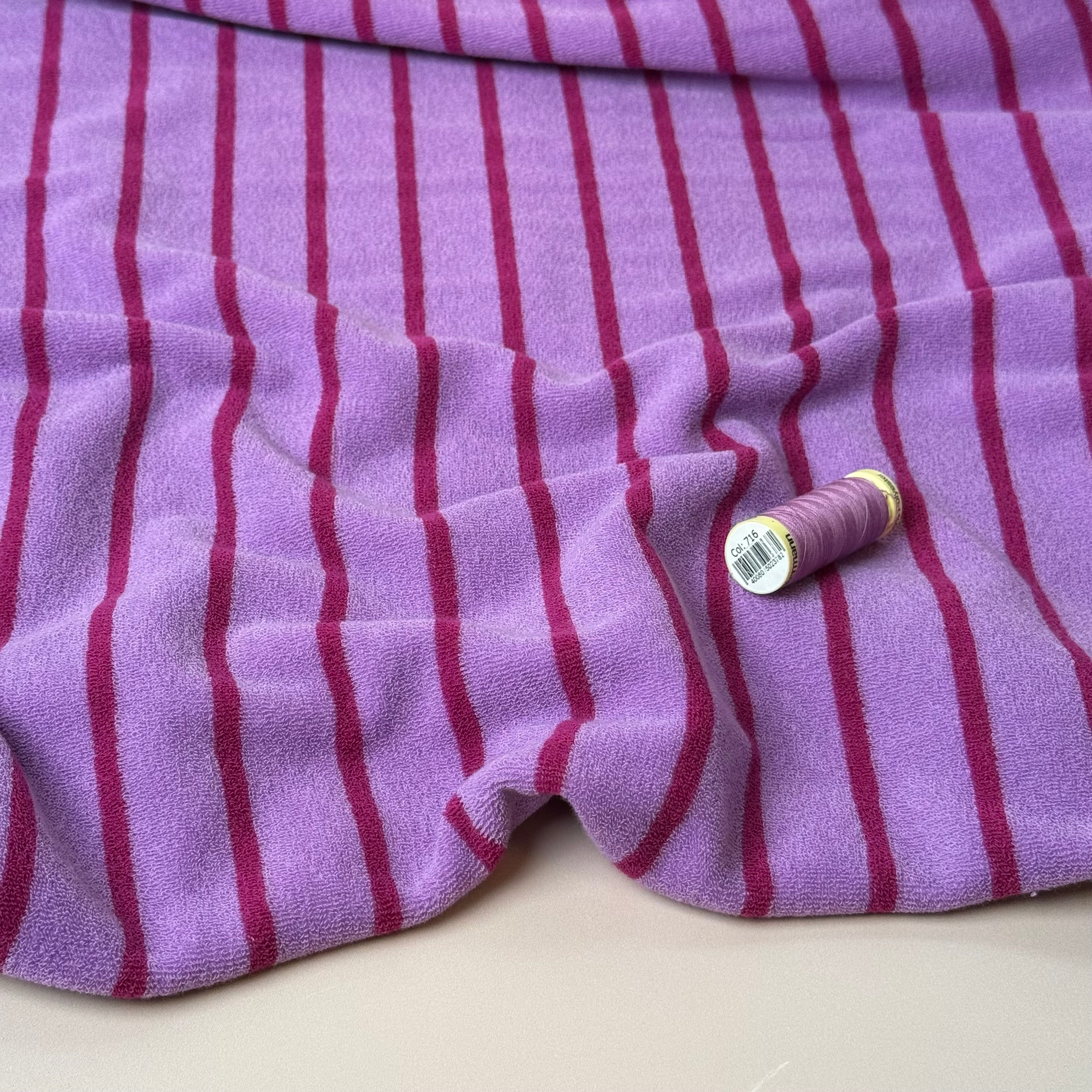 Cotton Towelling Yarn Dyed Stripes in Pink & Fuchsia