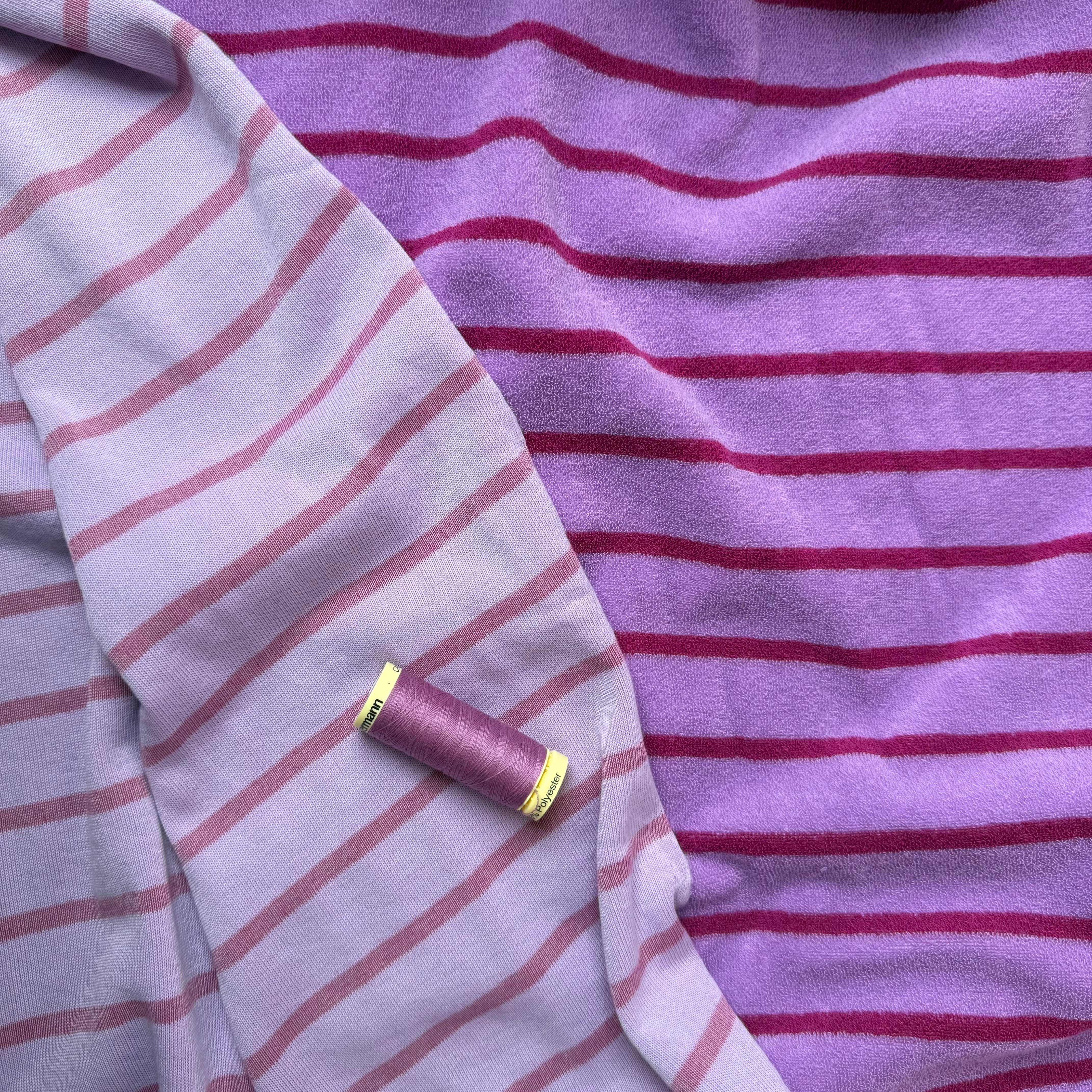 Cotton Towelling Yarn Dyed Stripes in Pink & Fuchsia