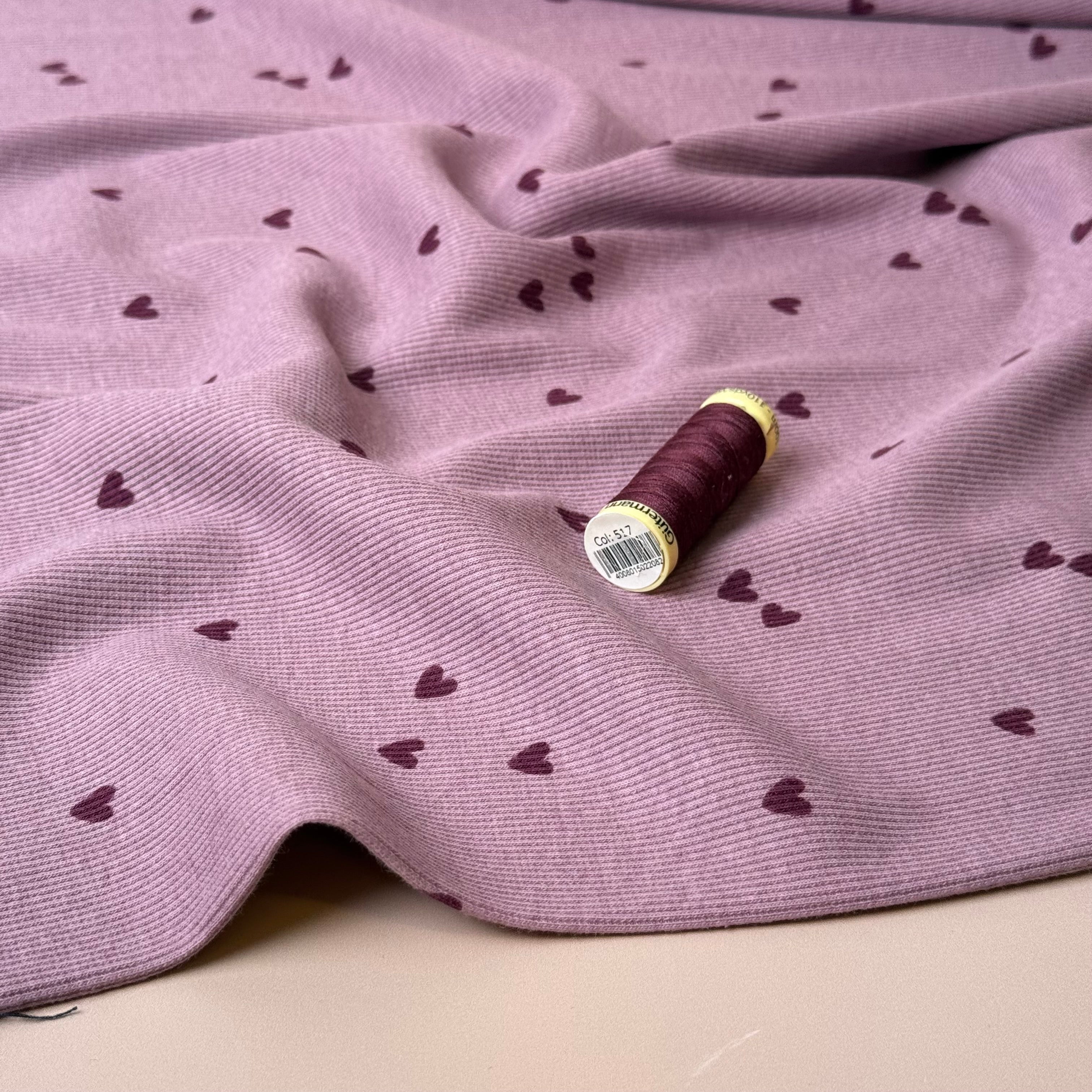 Hearts Purple Organic Cotton Ribbed Jersey