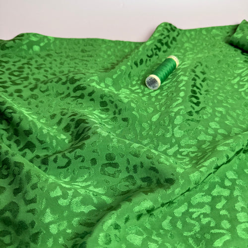 Grass Green with Animal Print Viscose Jacquard Sateen