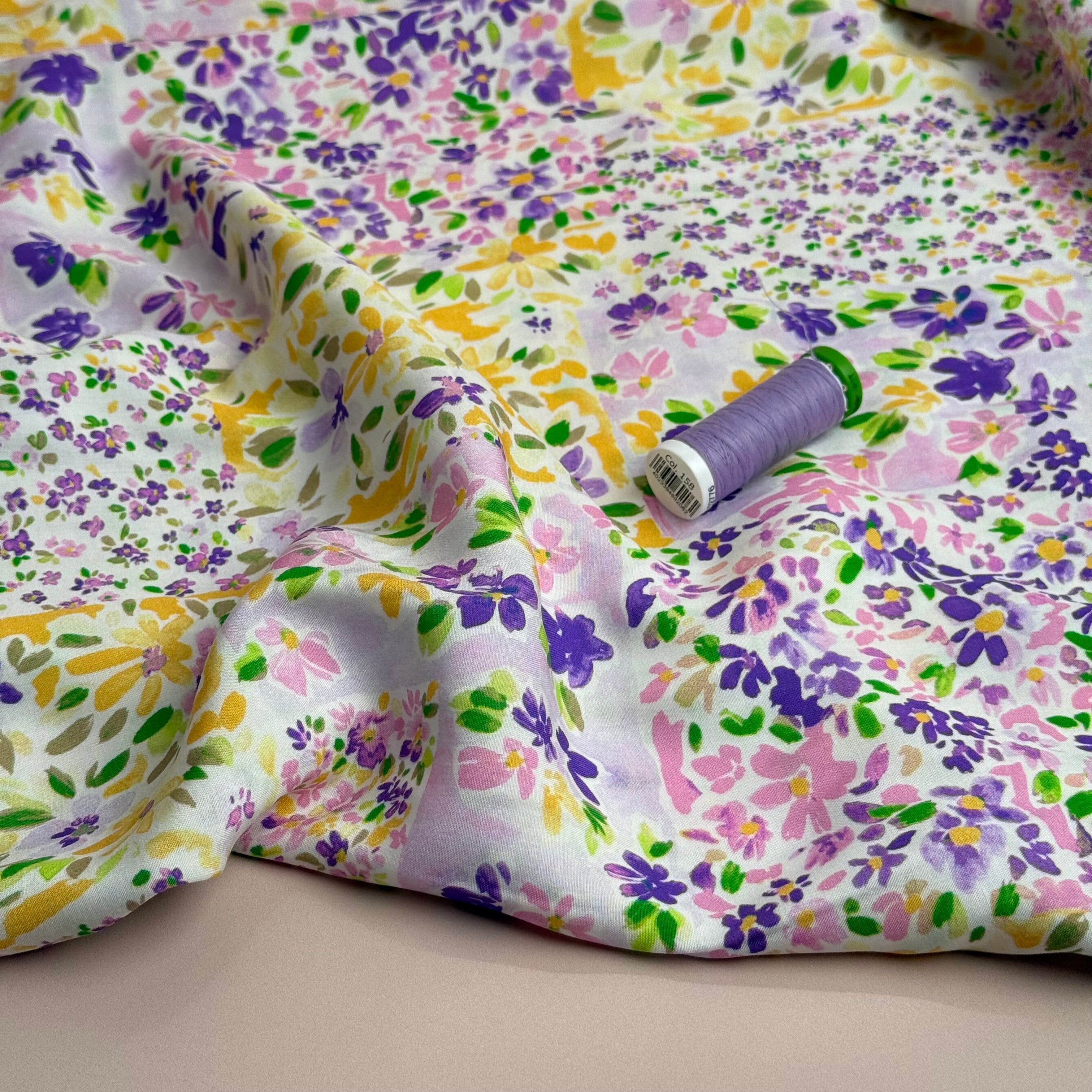 Cottage Garden Purple Viscose Fabric