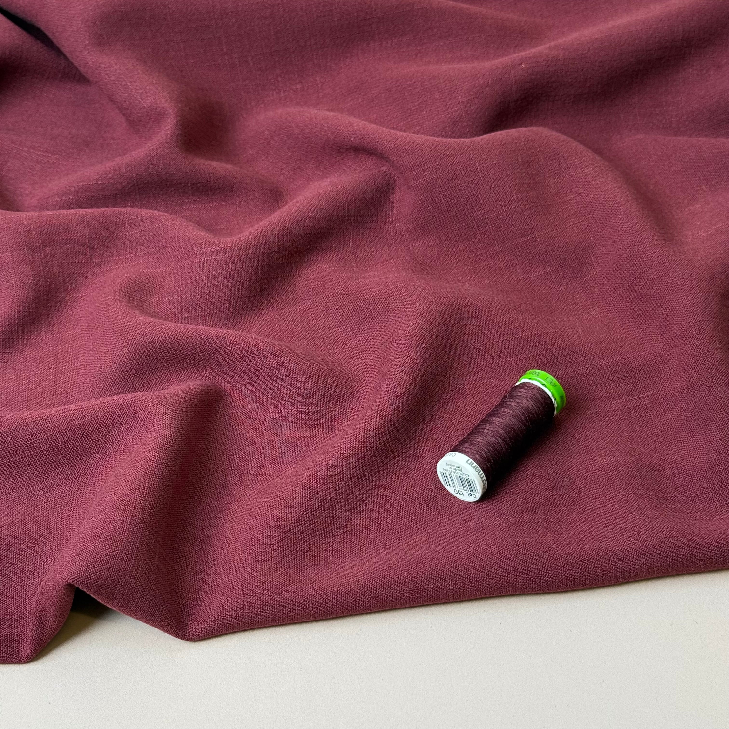 Flow Deep Red Viscose Linen Blend Dress Fabric