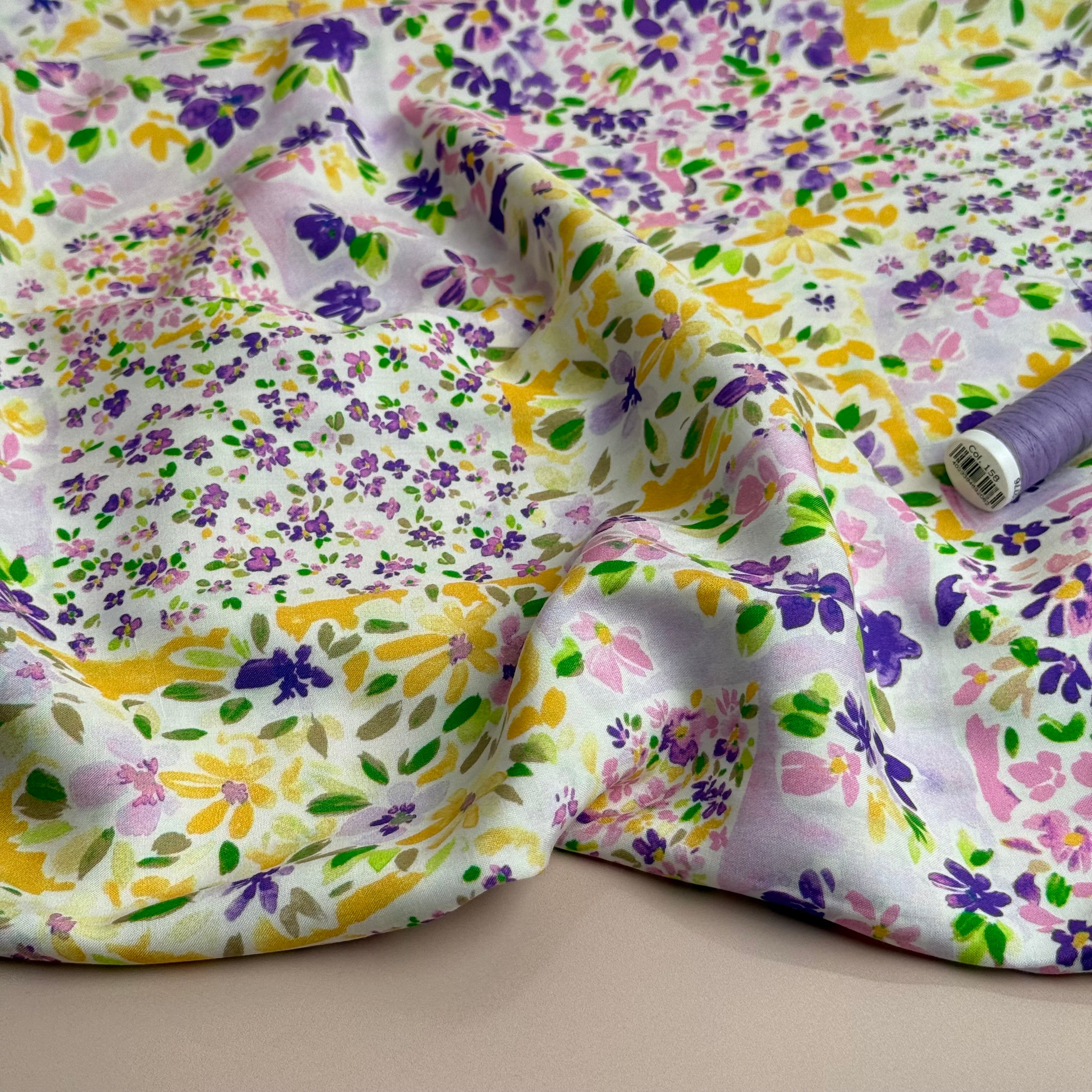 Cottage Garden Purple Viscose Fabric