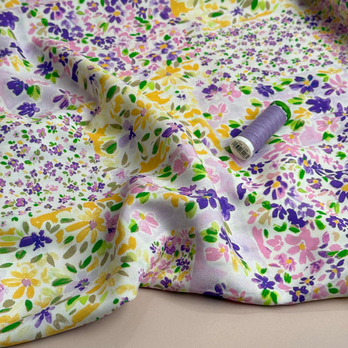 Cottage Garden Purple Viscose Fabric