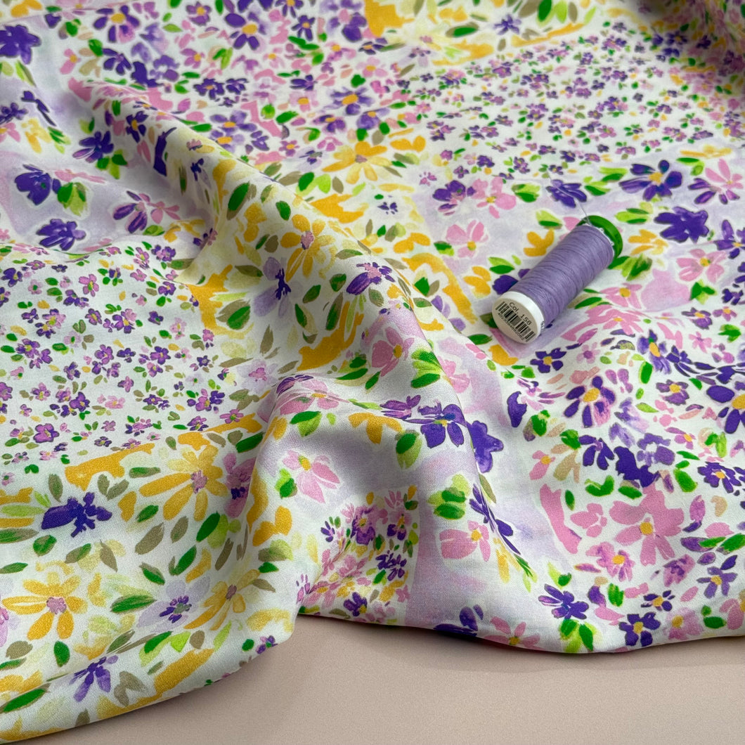 Cottage Garden Purple Viscose Fabric