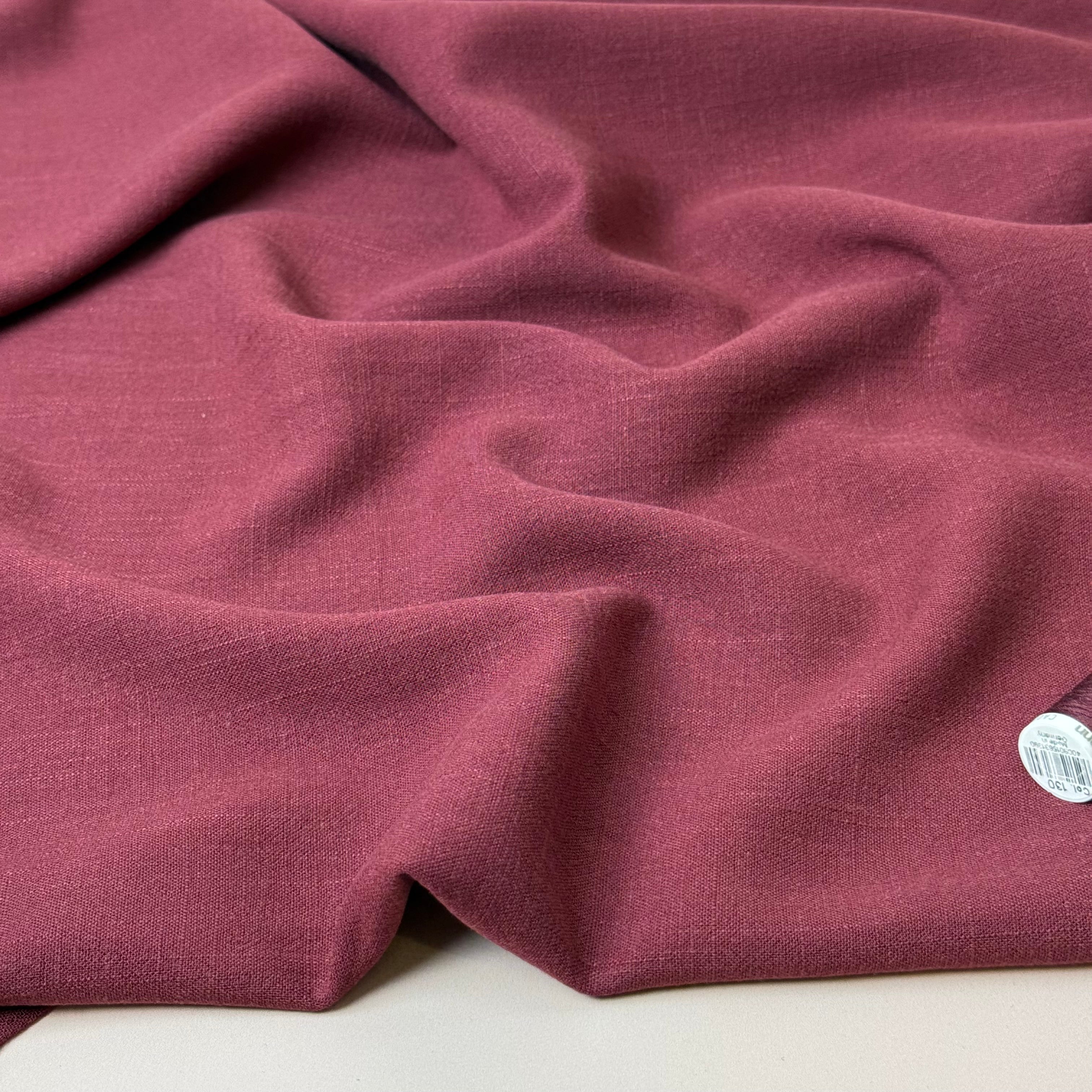 Flow Deep Red Viscose Linen Blend Dress Fabric