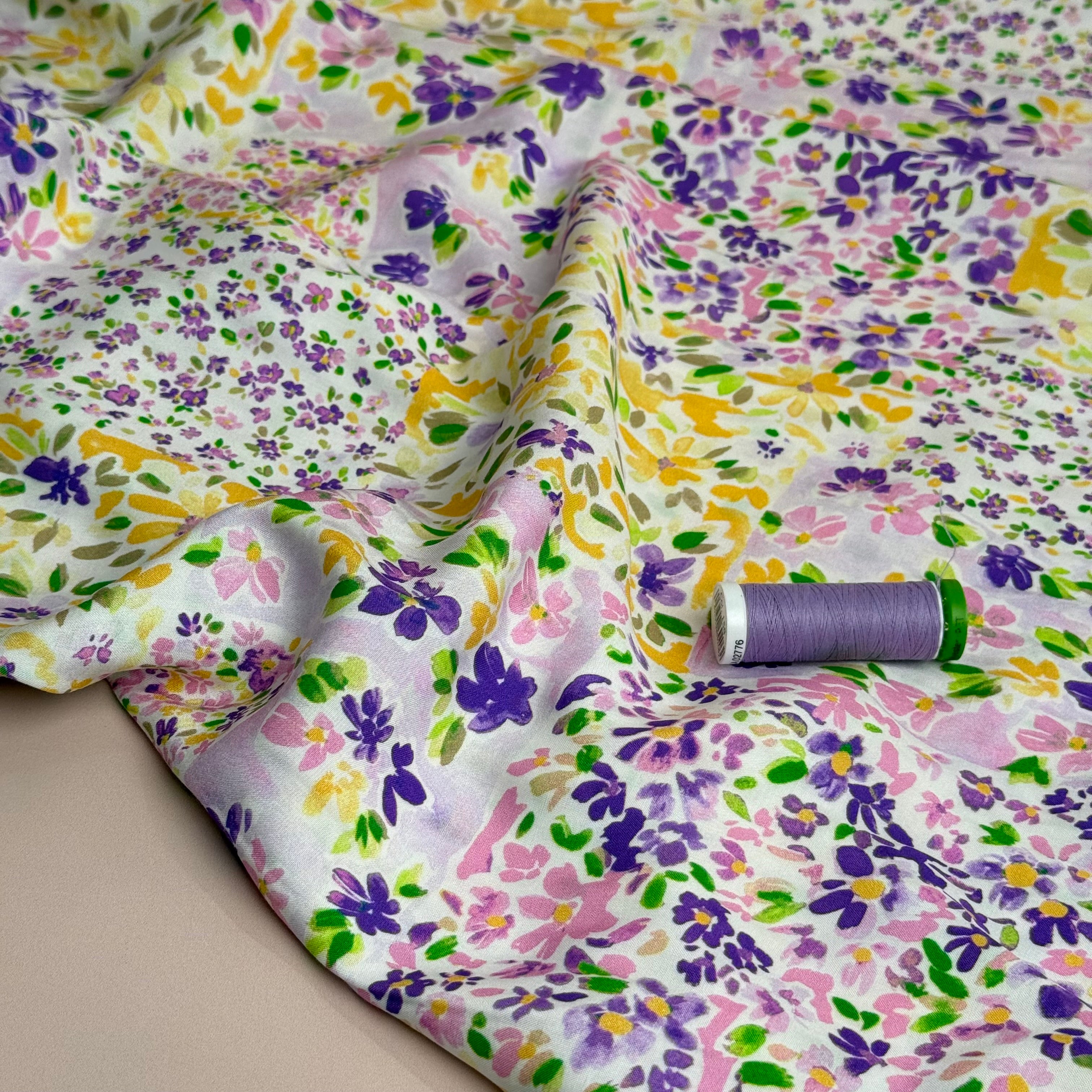 Cottage Garden Purple Viscose Fabric