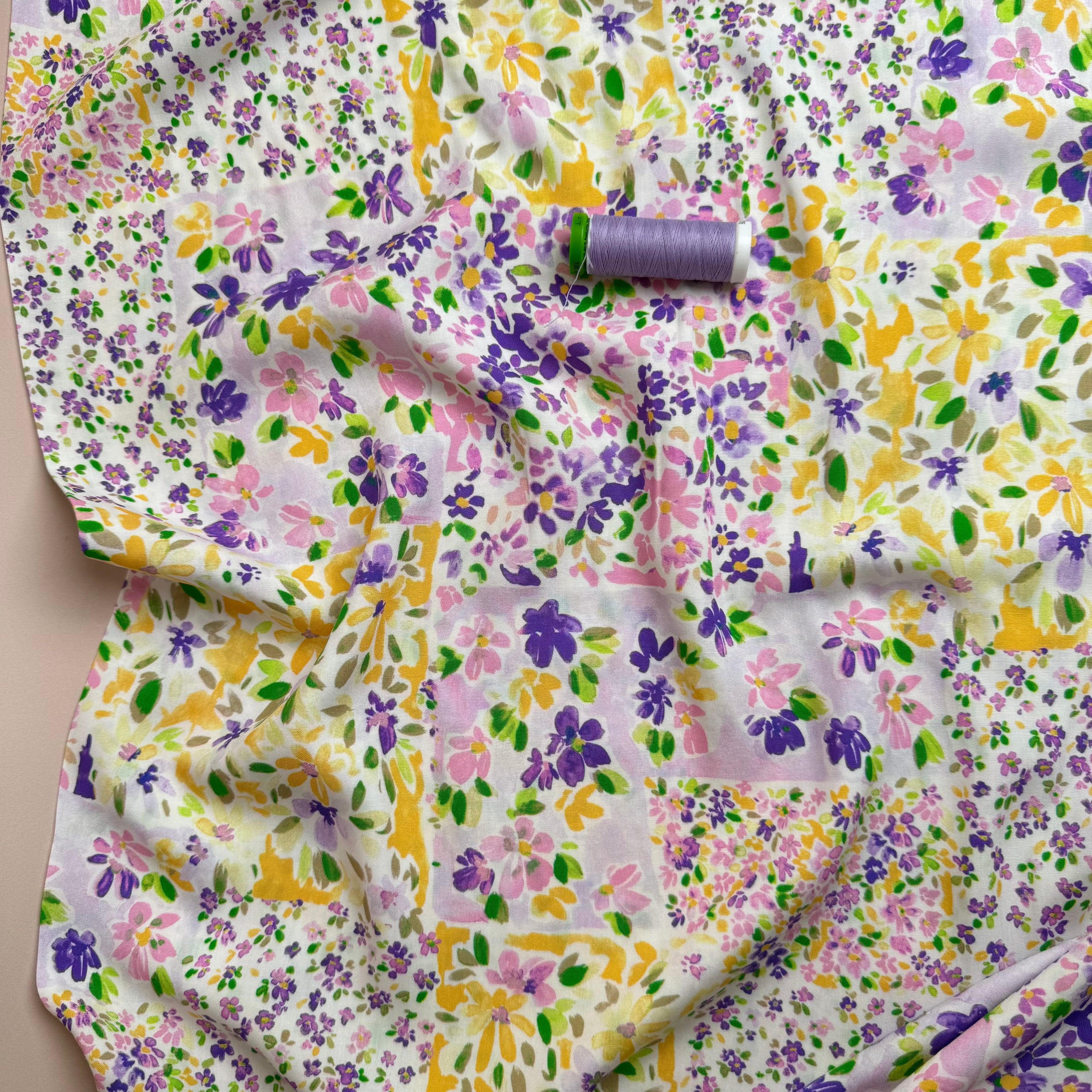 Cottage Garden Purple Viscose Fabric