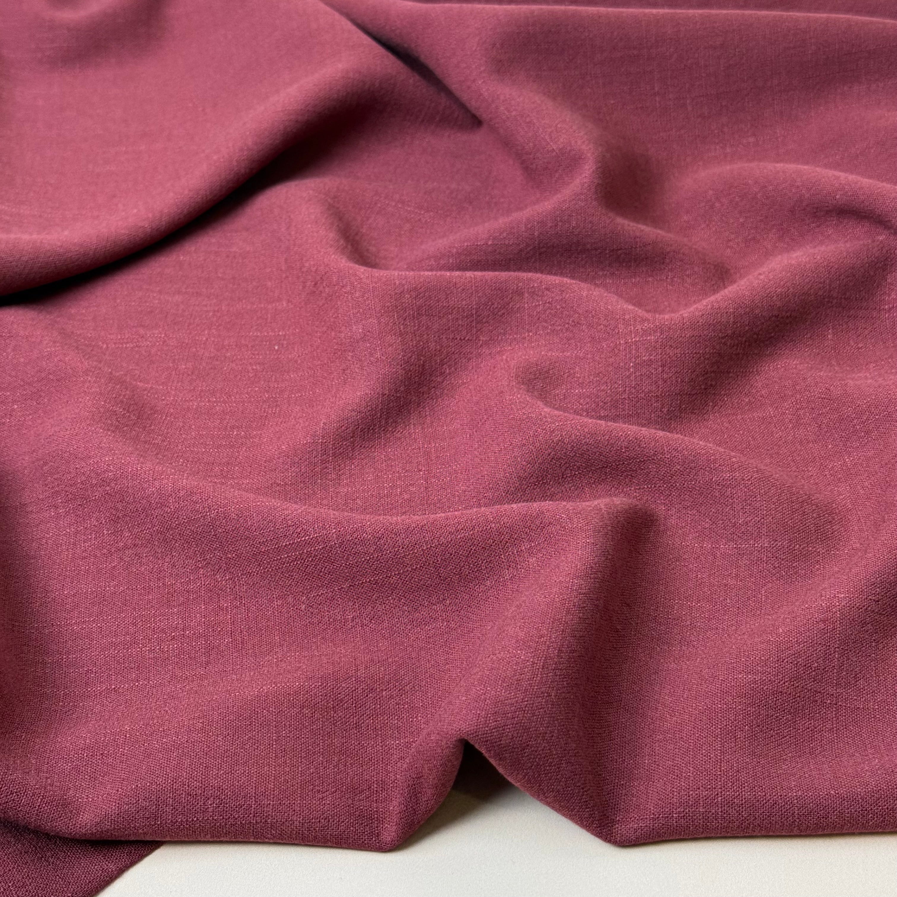 Flow Deep Red Viscose Linen Blend Dress Fabric
