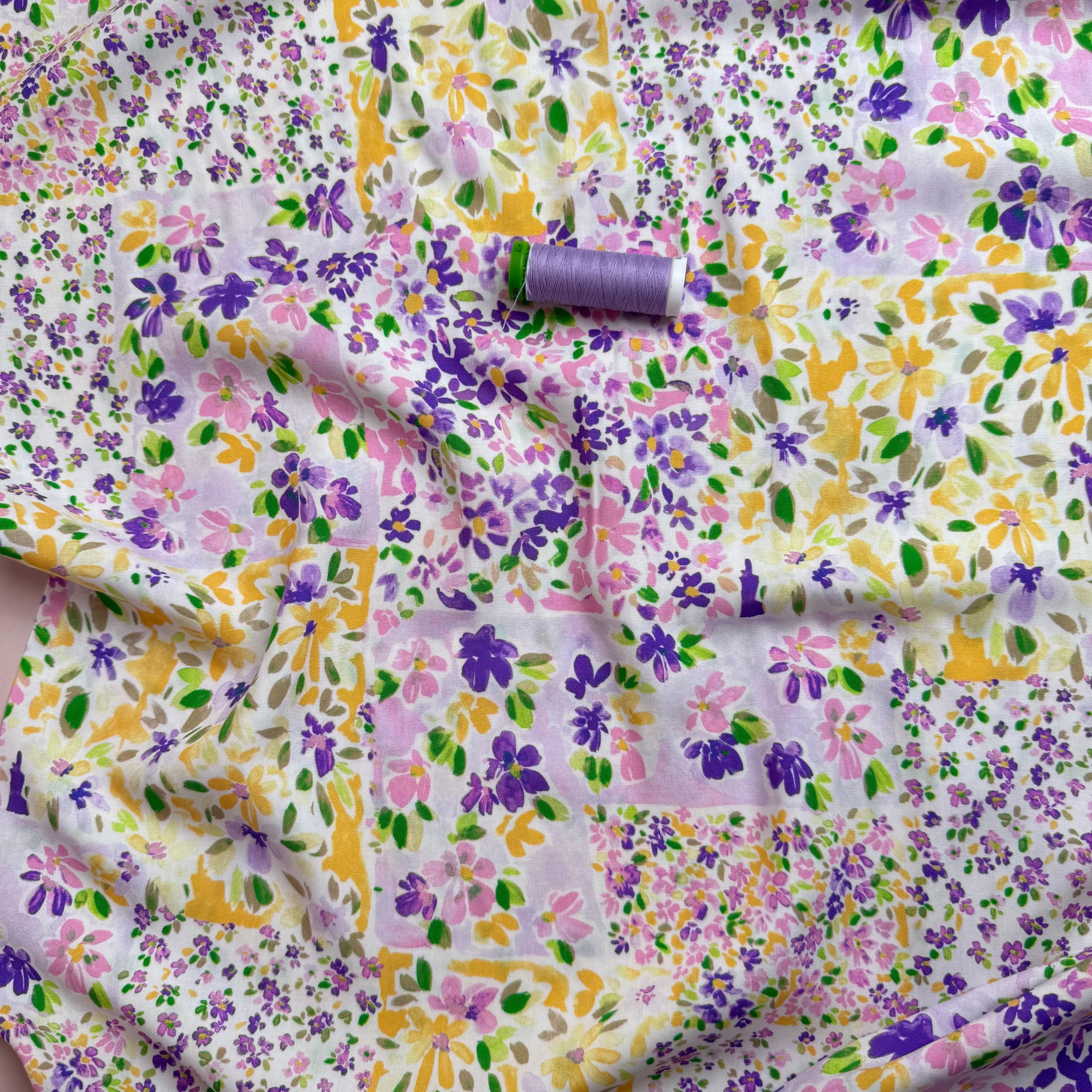 Cottage Garden Purple Viscose Fabric