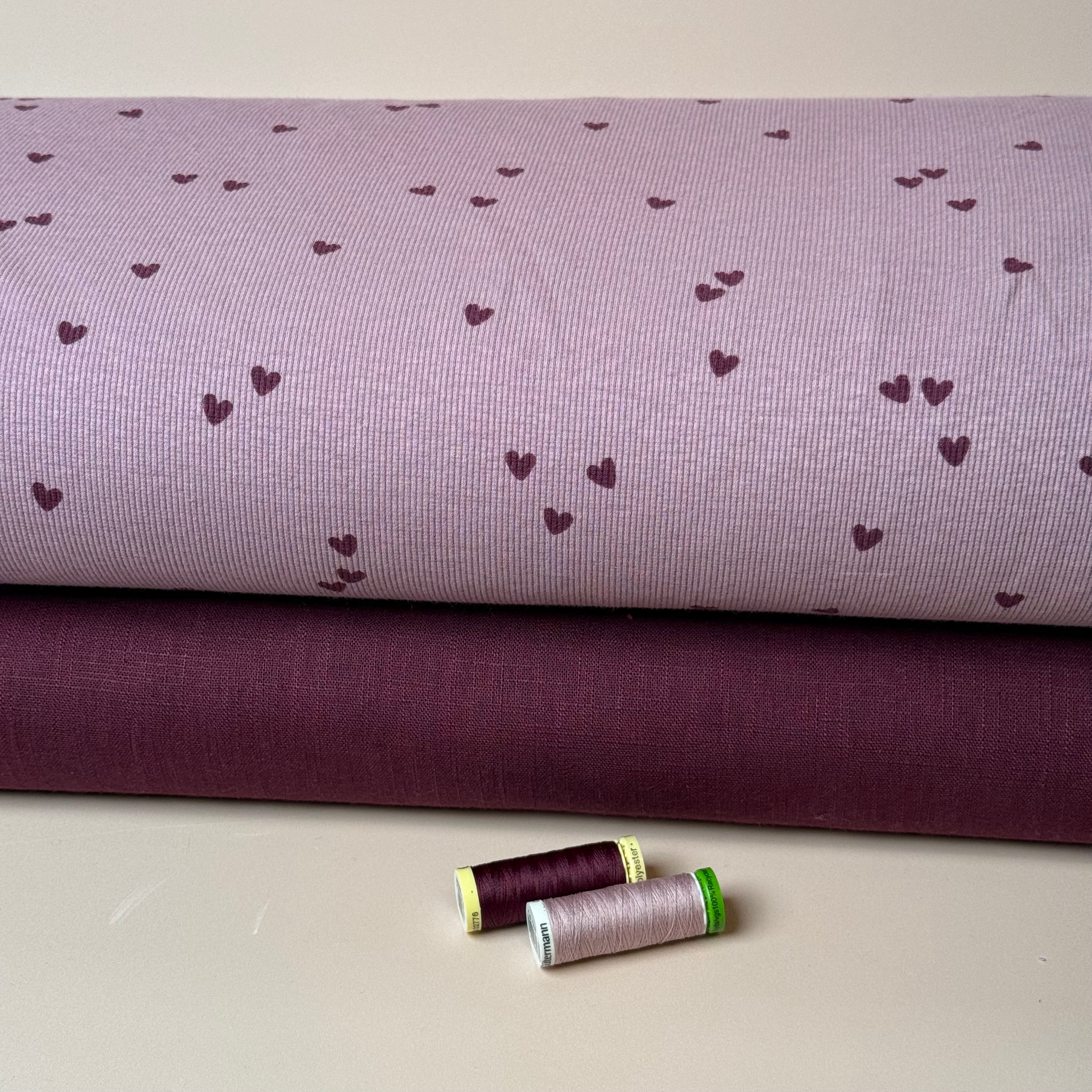Hearts Purple Organic Cotton Ribbed Jersey