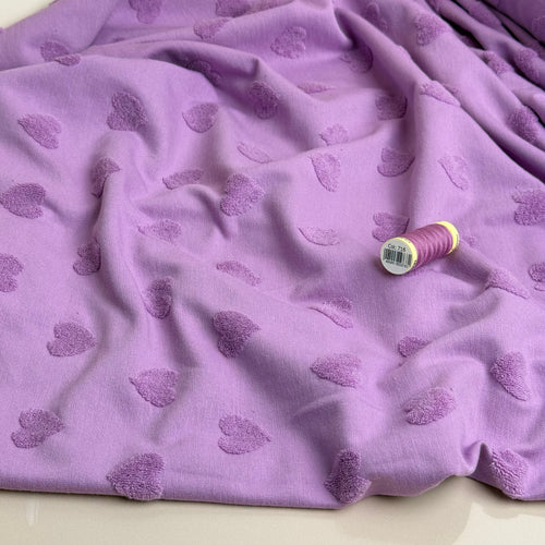 Hearts Cotton Towelling Jacquard in Lilac