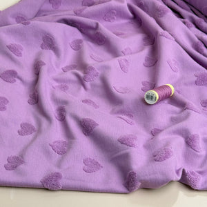 Hearts Cotton Towelling Jacquard in Lilac