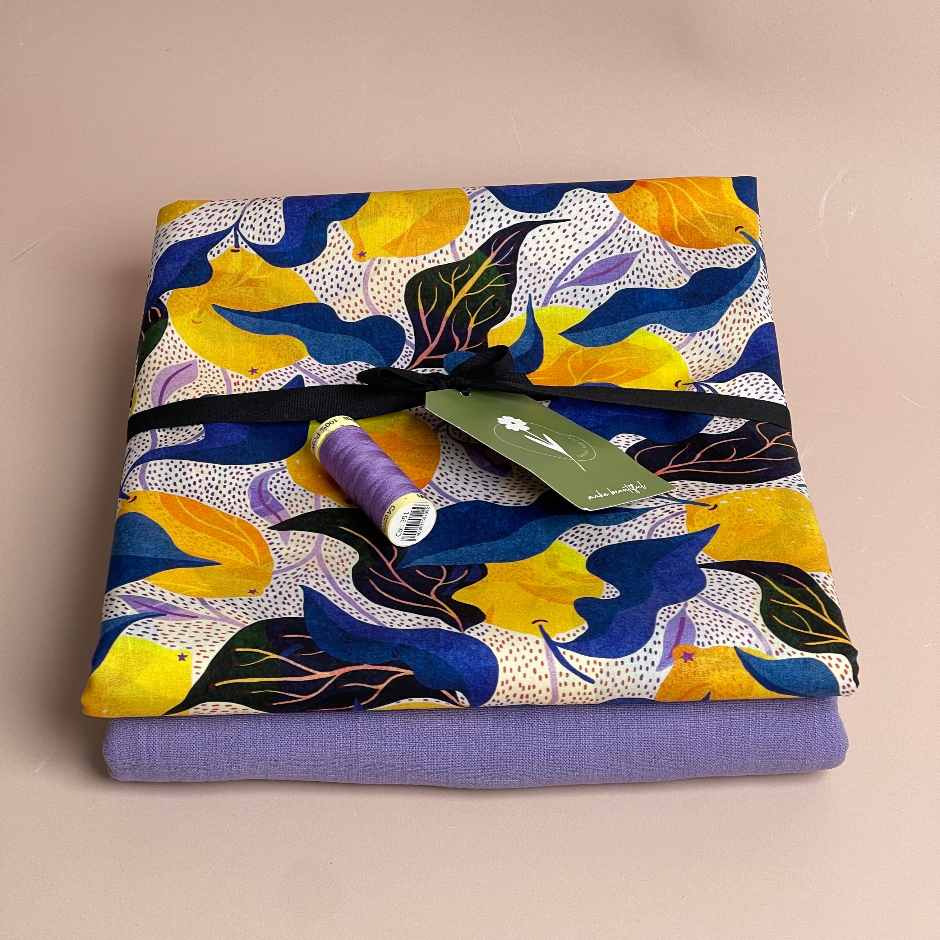 Make an Outfit Colour Bundle - Mediterranean Lemons Cotton with Lilac Flow Linen Blend