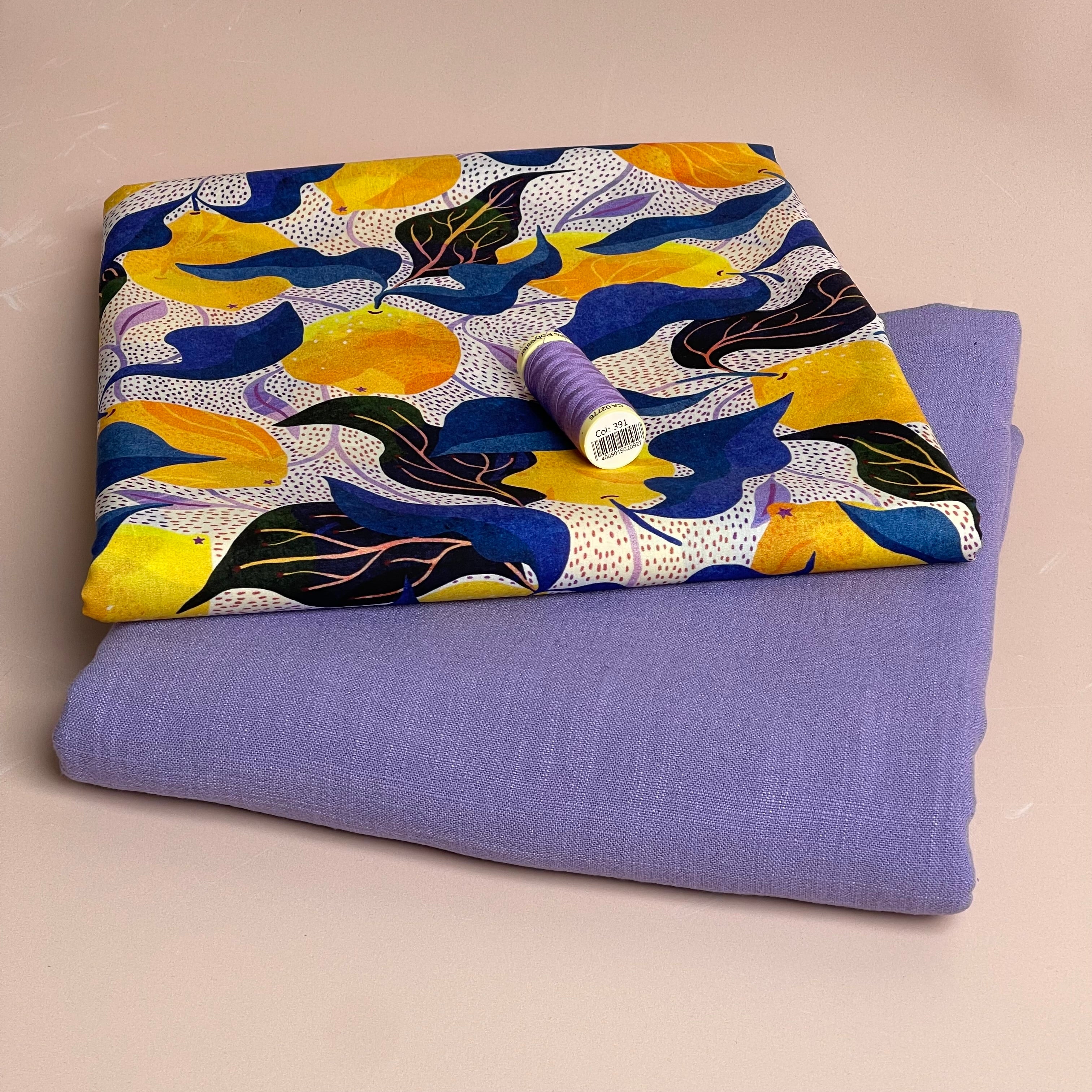 Make an Outfit Colour Bundle - Mediterranean Lemons Cotton with Lilac Flow Linen Blend